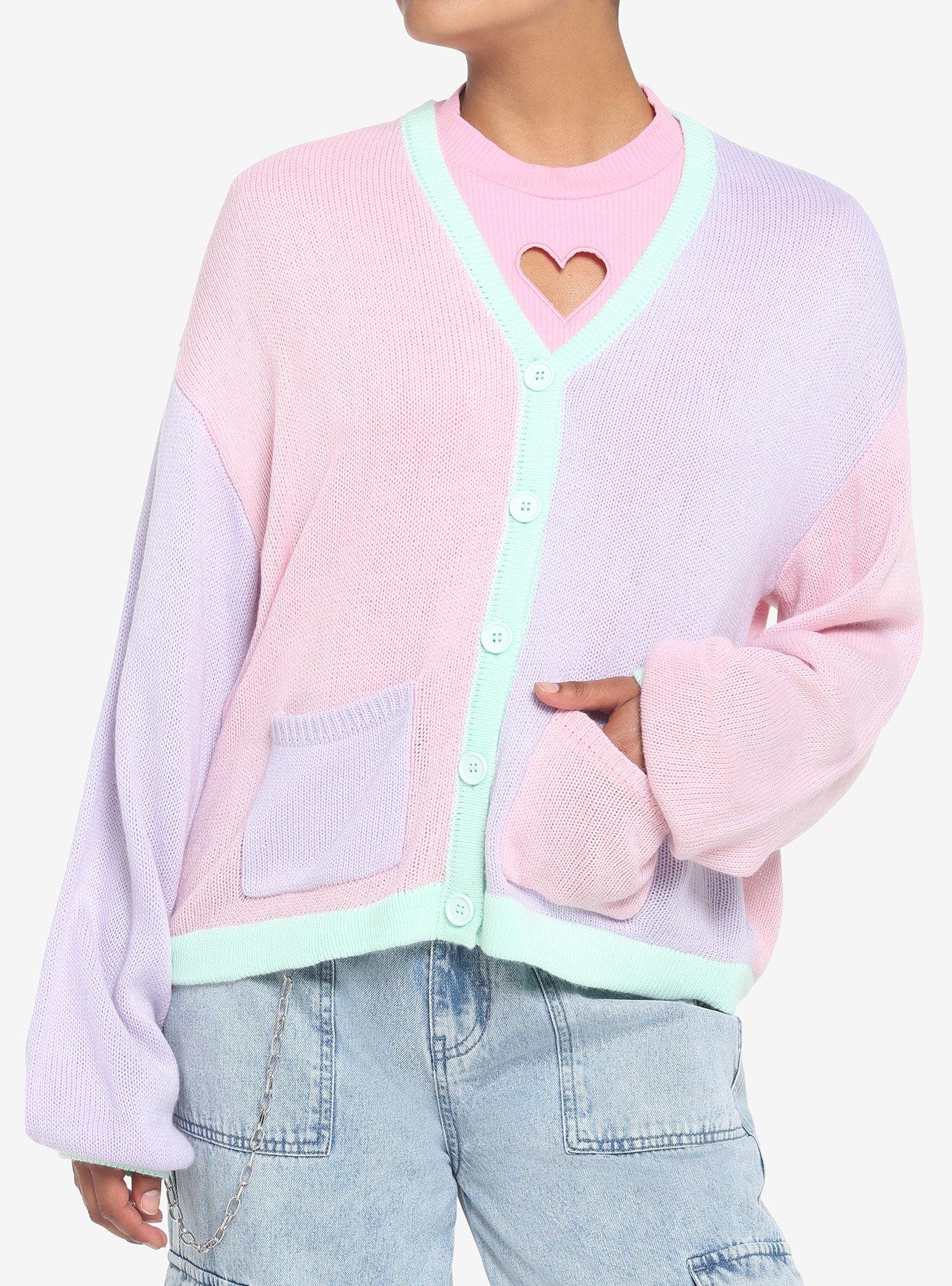 Pastel Pink & Lavender Color Block Girls Cardigan Hot Topic