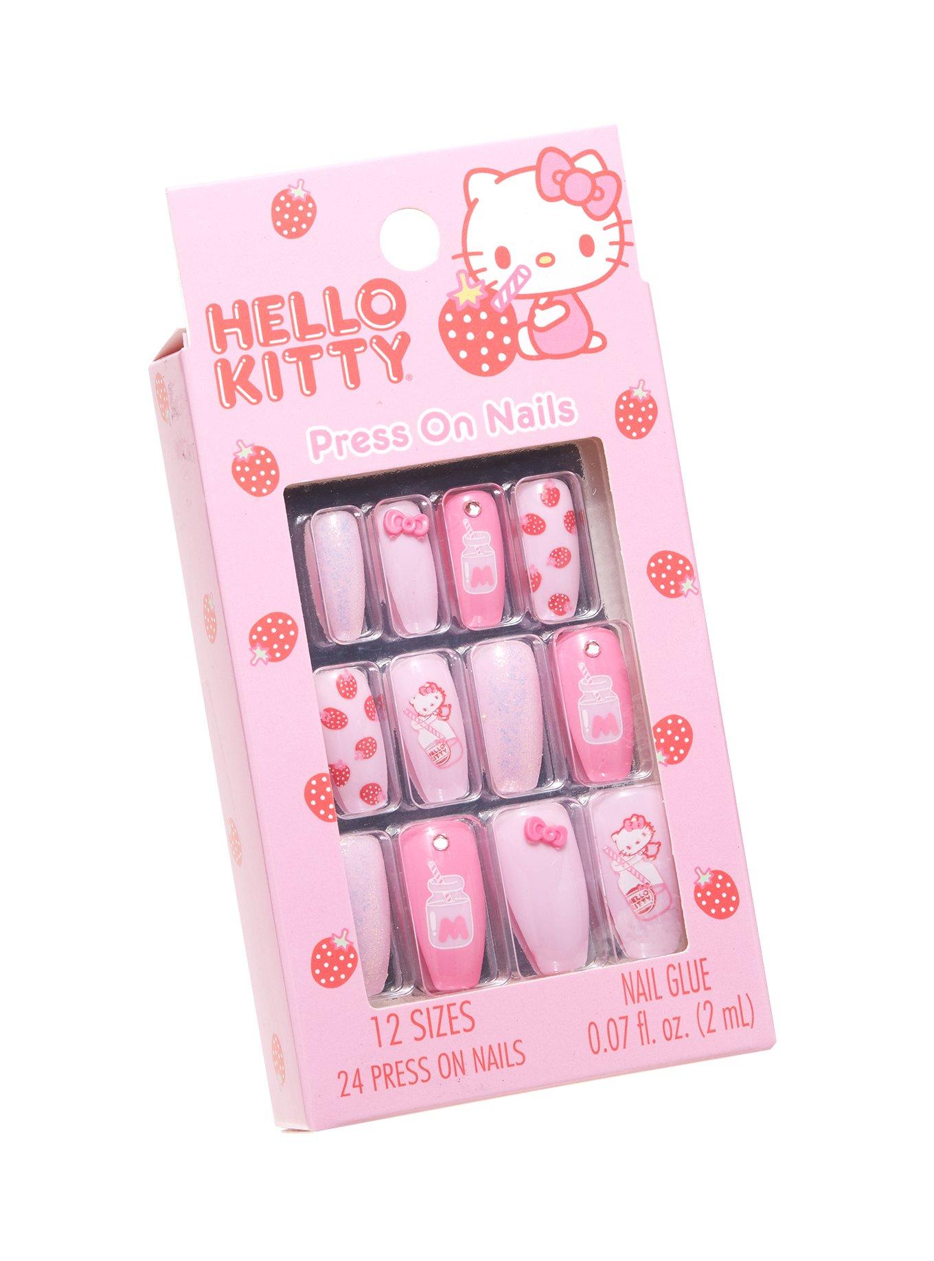 Hello Kitty Strawberry Milk Faux Nail Set Hot Topic