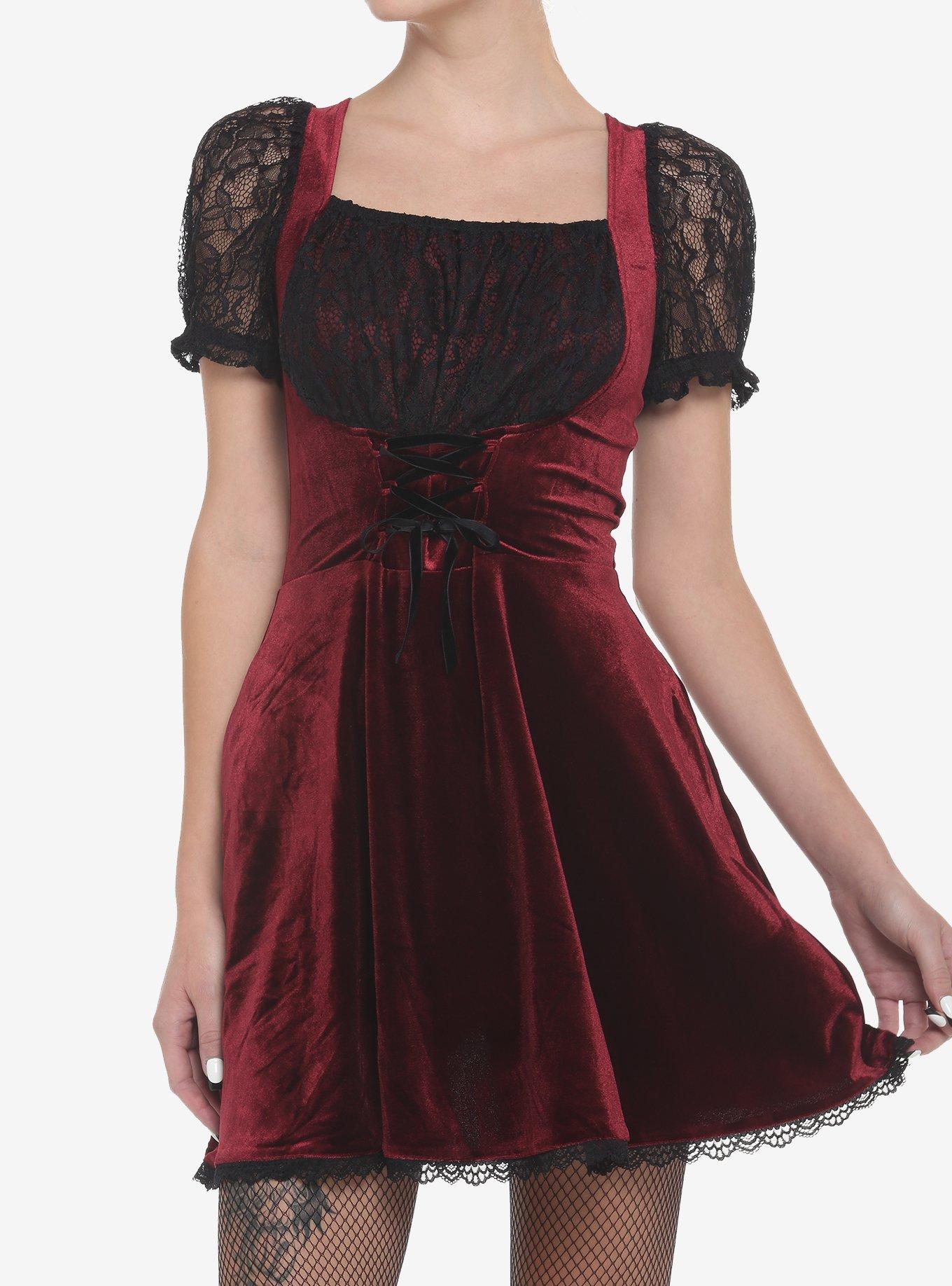 Burgundy Velvet & Black Lace Corset Dress Hot Topic