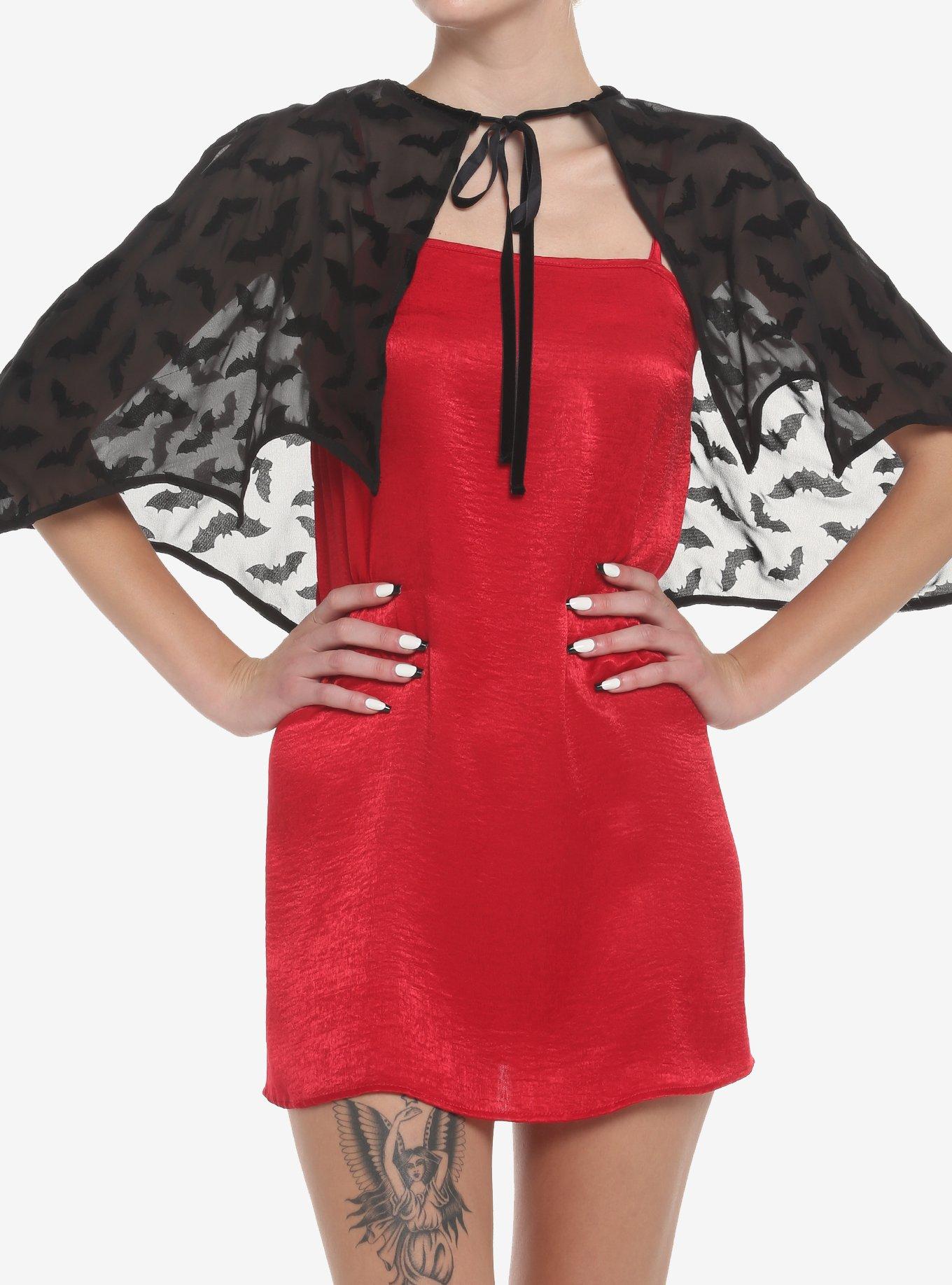 Black Flocked Bats Girls Cape Hot Topic