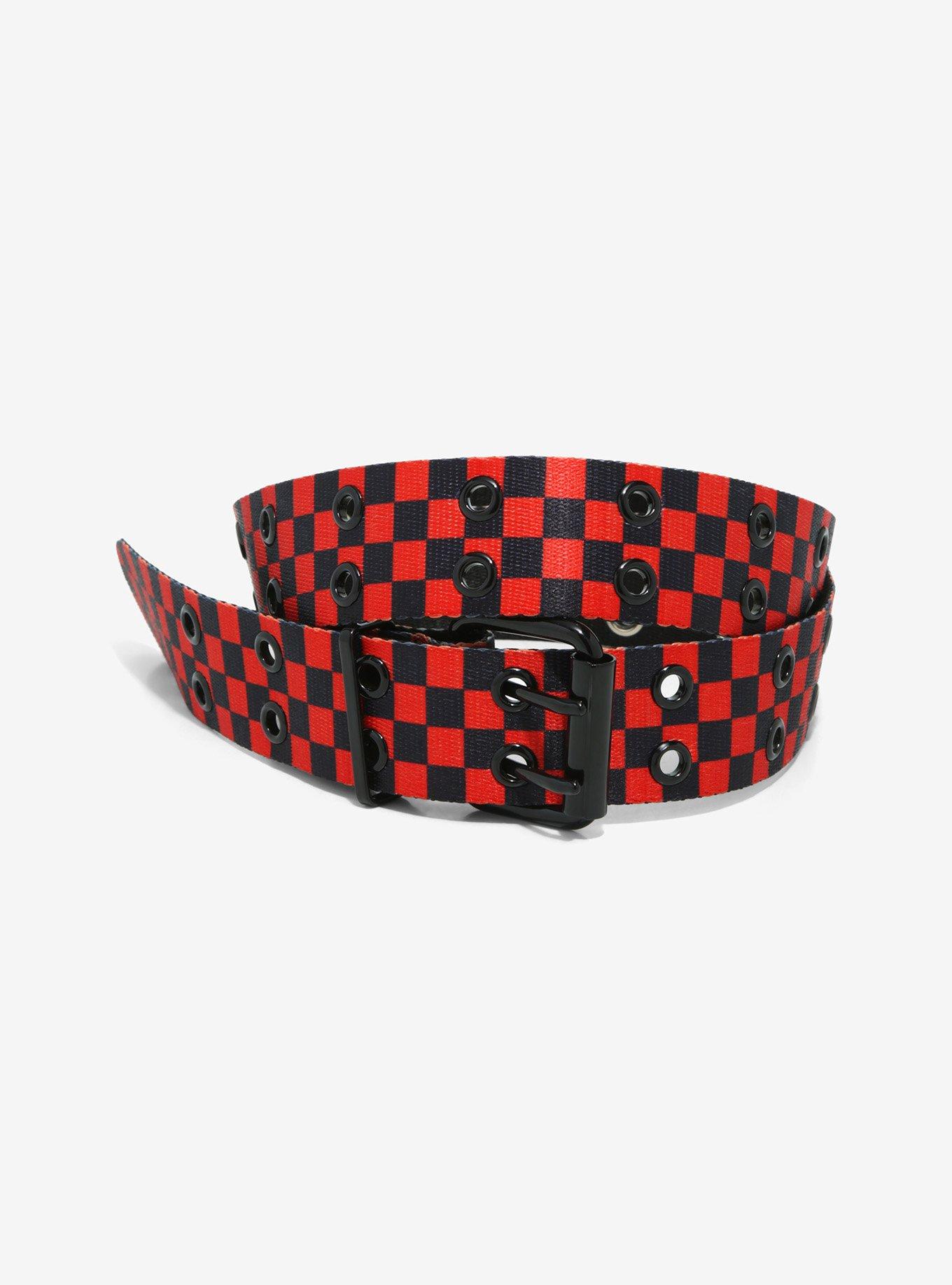 Black & Red Checkered Grommet Belt Hot Topic