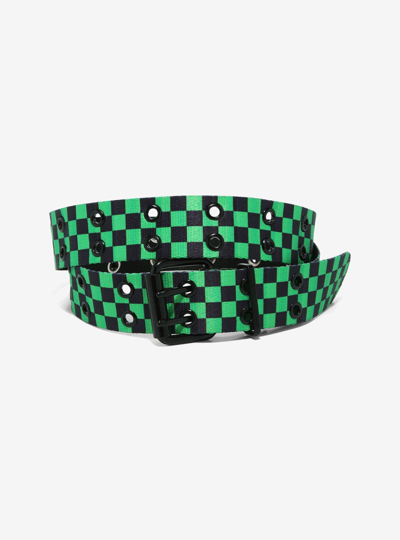 Black & Green Checker Grommet Belt Hot Topic