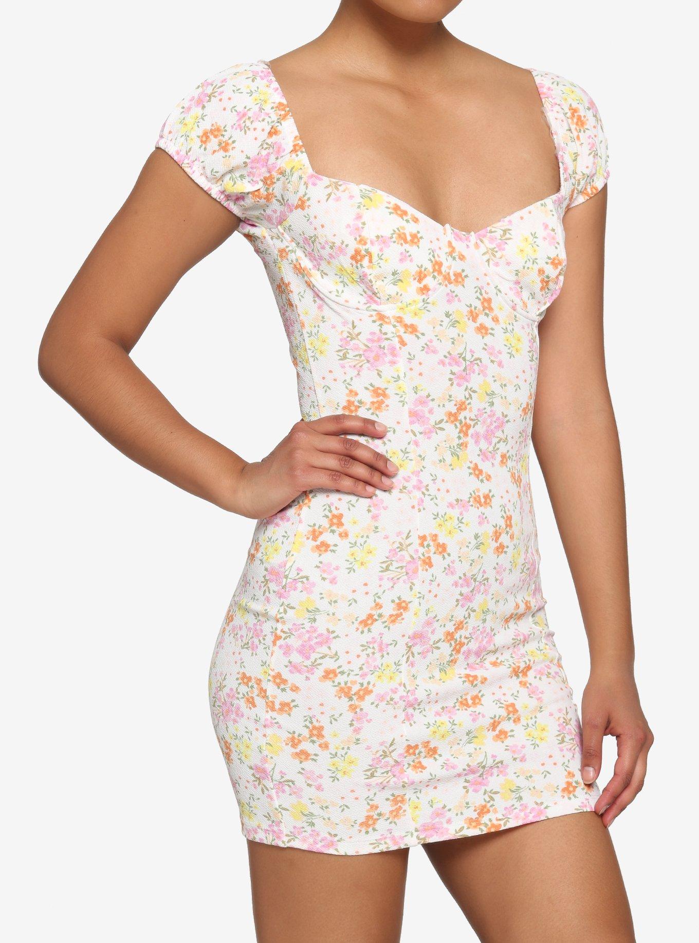 Pink Floral Bodycon Dress Hot Topic
