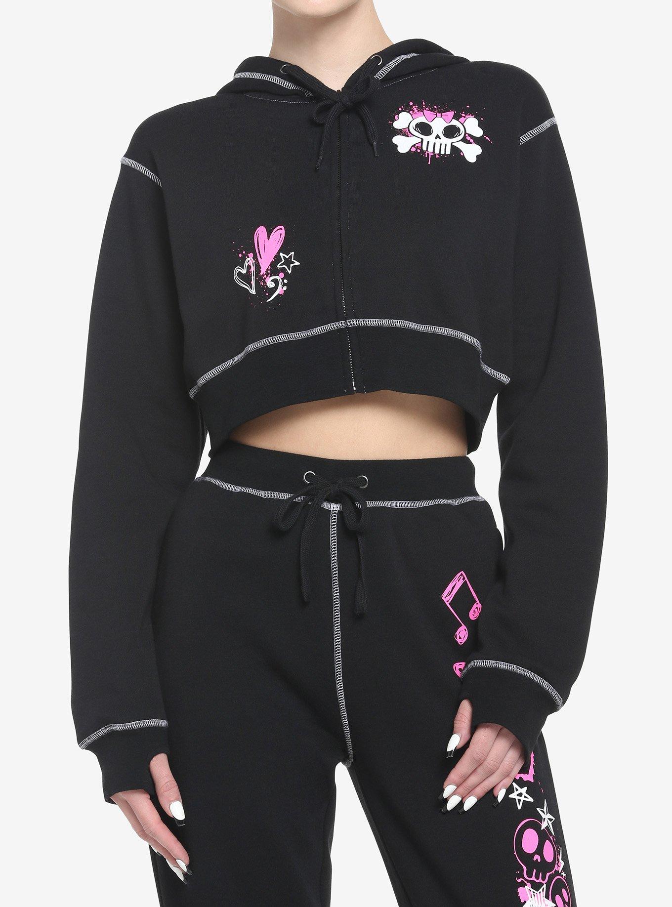 Black & Pink Emo Icons Girls Crop Hoodie Hot Topic