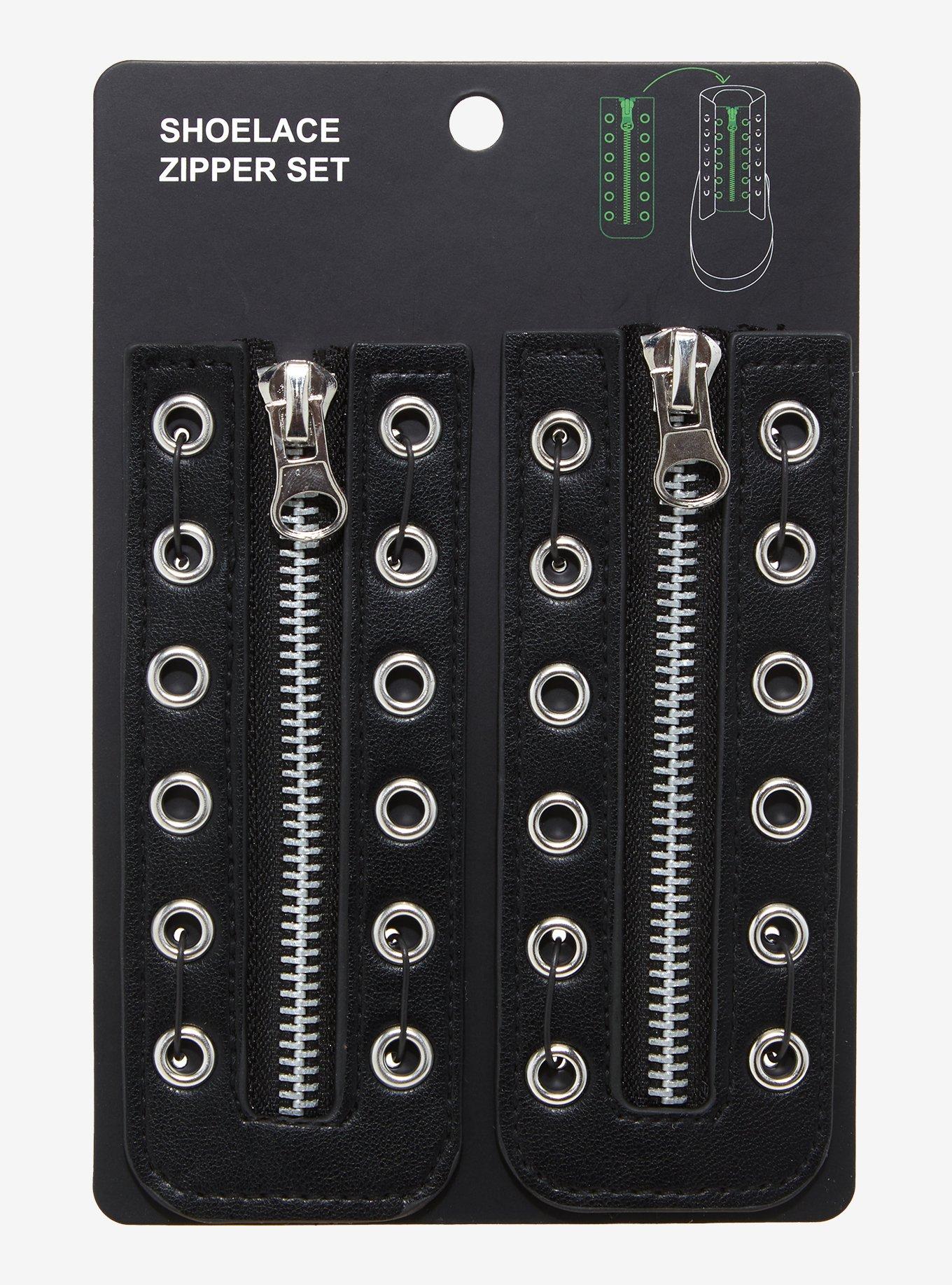 Black & Silver Shoe Lace Zipper Set Hot Topic