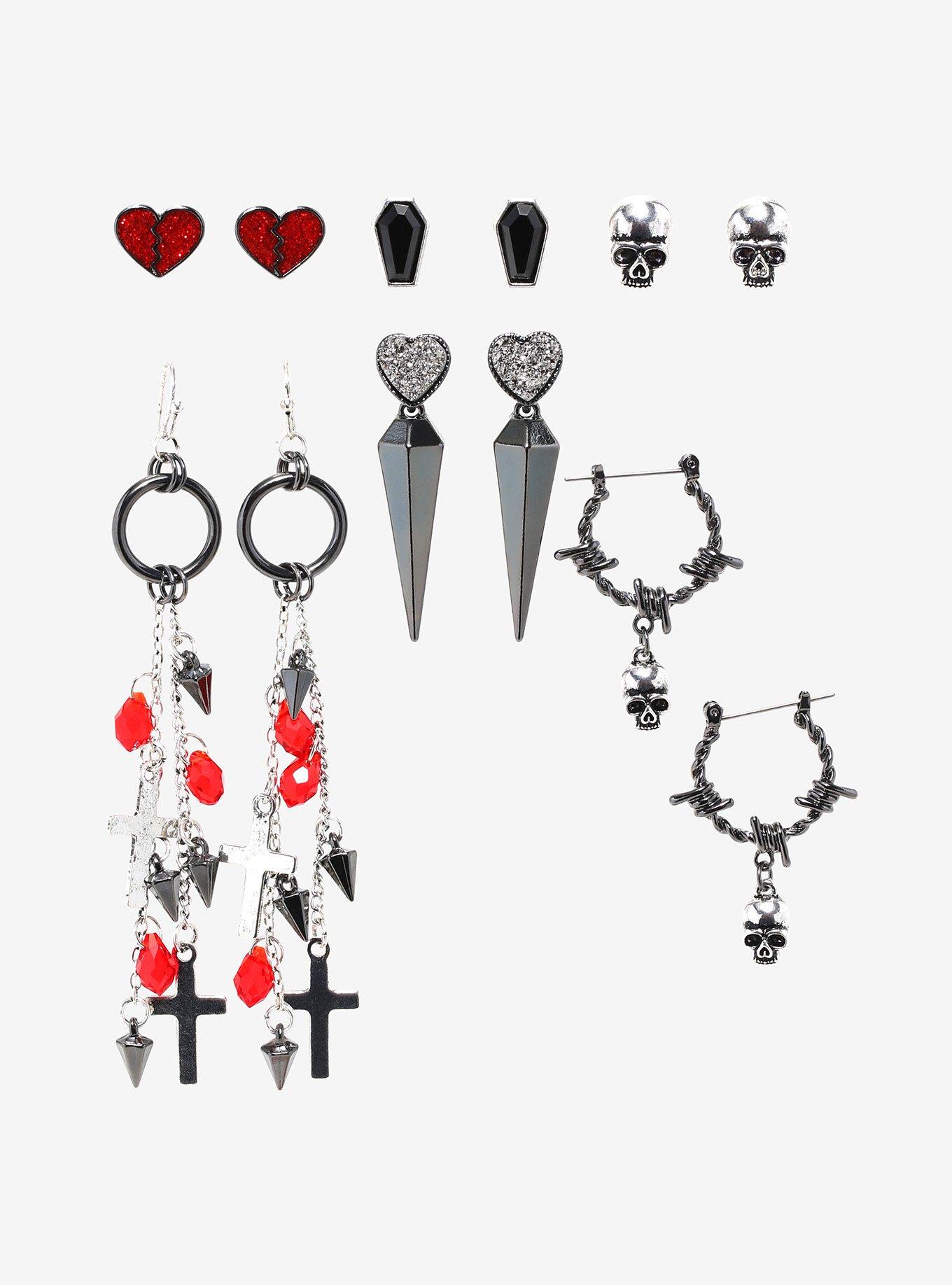 Emo Heart Skull Cross Earring Set Hot Topic