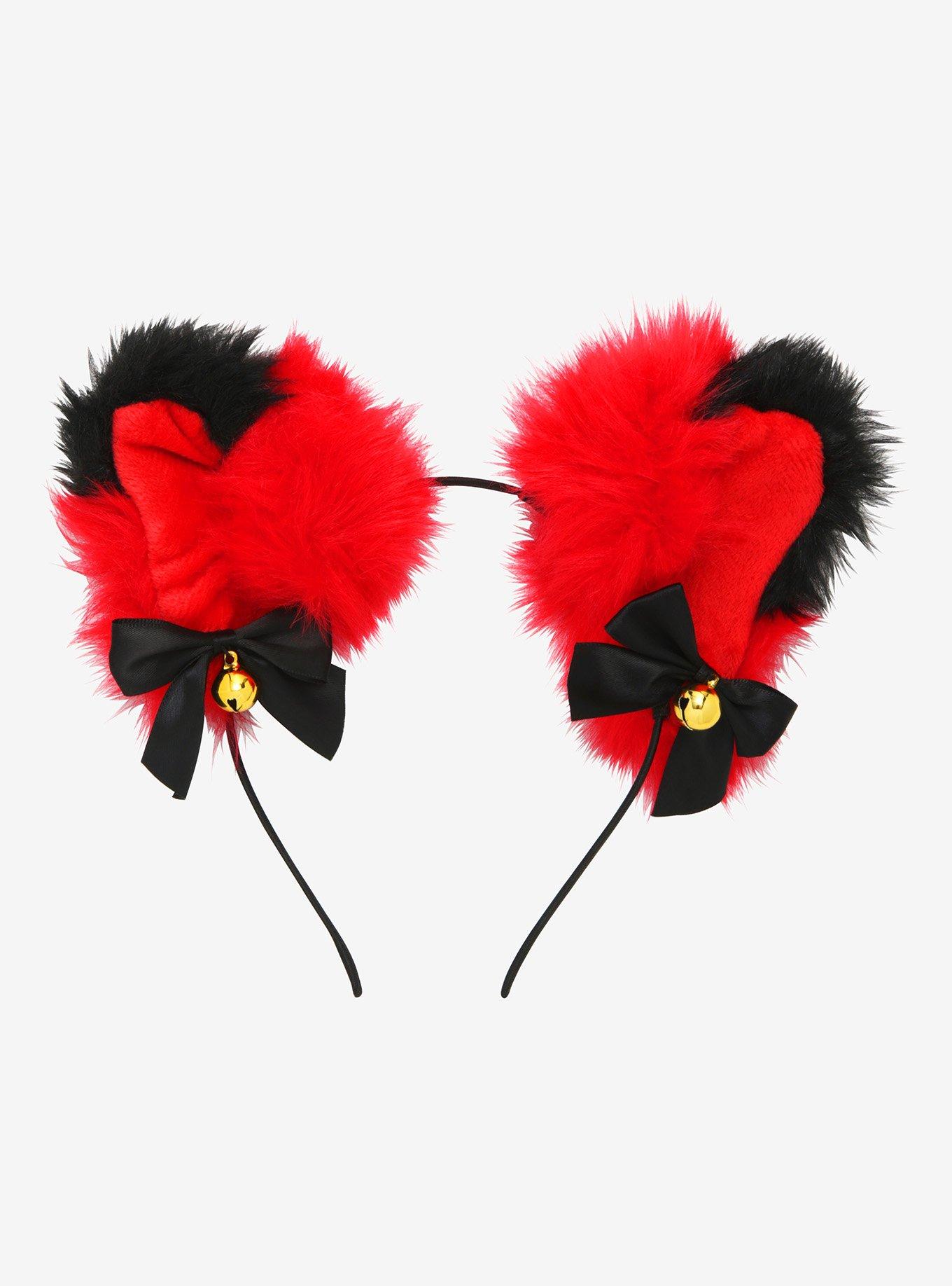 Black & Red Fuzzy Cat Ear Headband Hot Topic