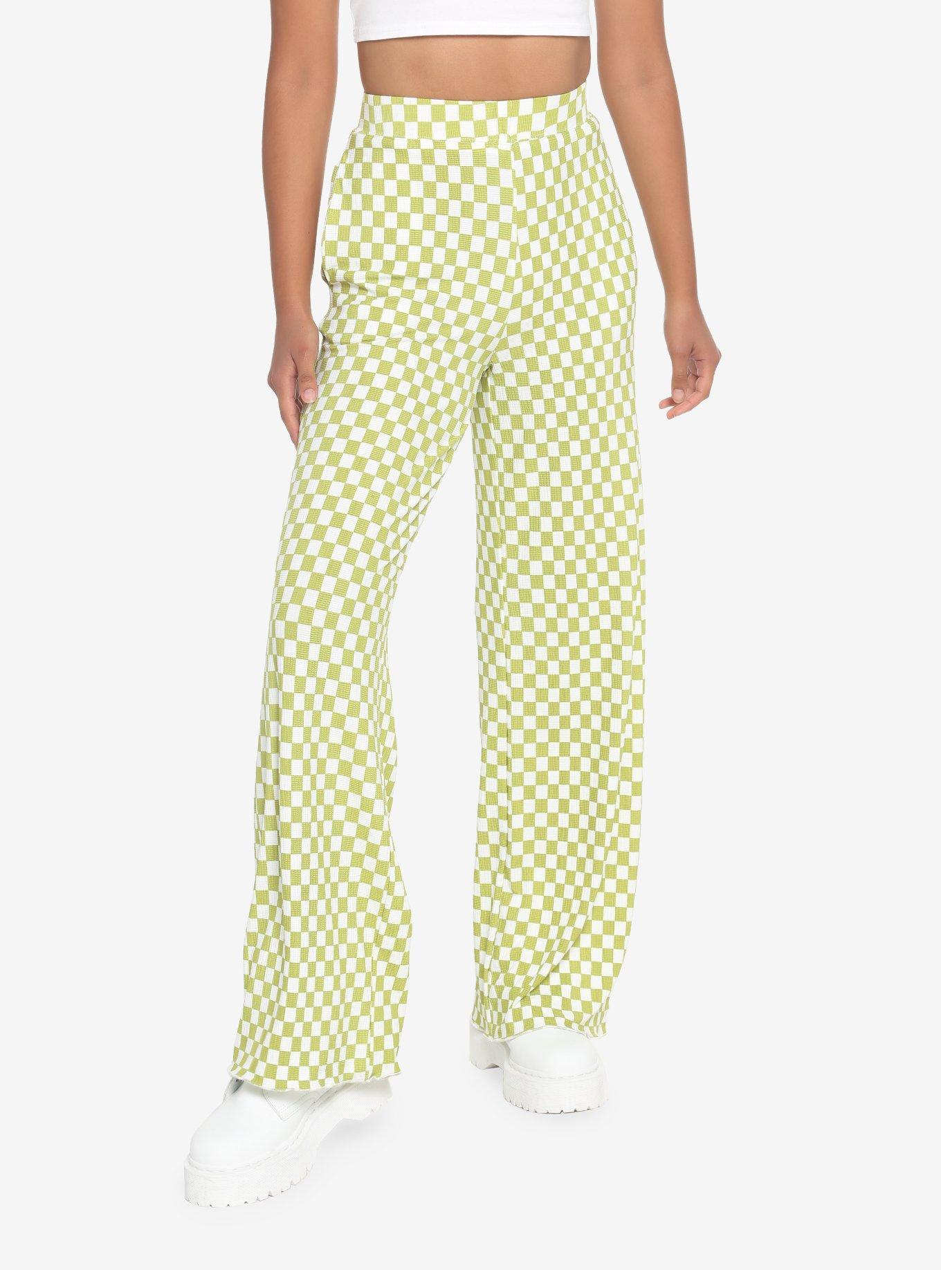 Green & White Checkered Straight Leg Pants Hot Topic