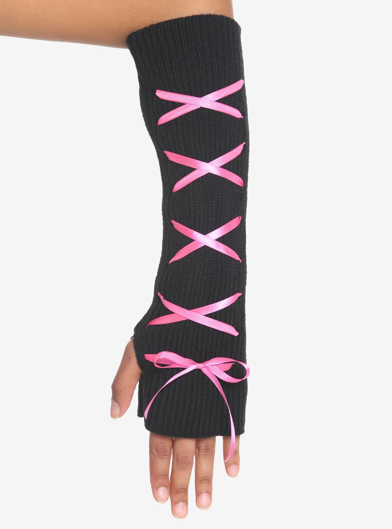 Pink LaceUp Knit Arm Warmers Hot Topic