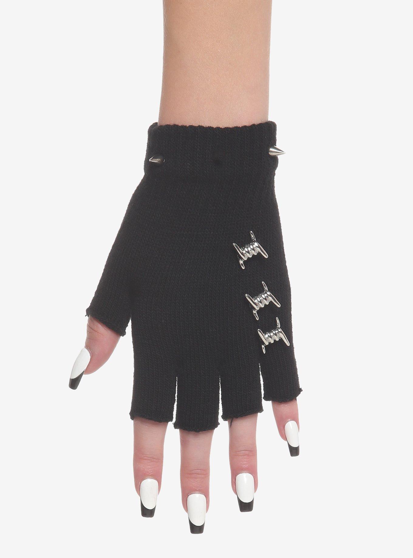 Barbed Wire Spike Stud Fingerless Gloves Hot Topic