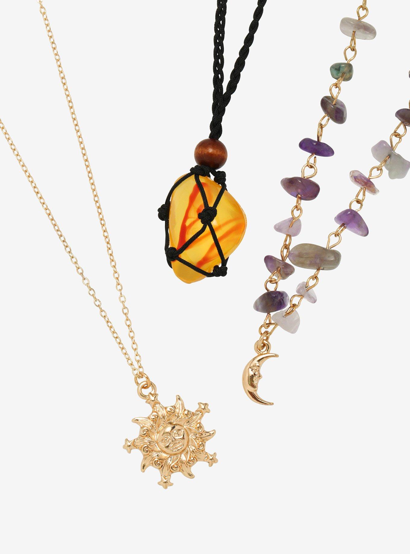 Amber Stone Celestial Necklace Set Hot Topic
