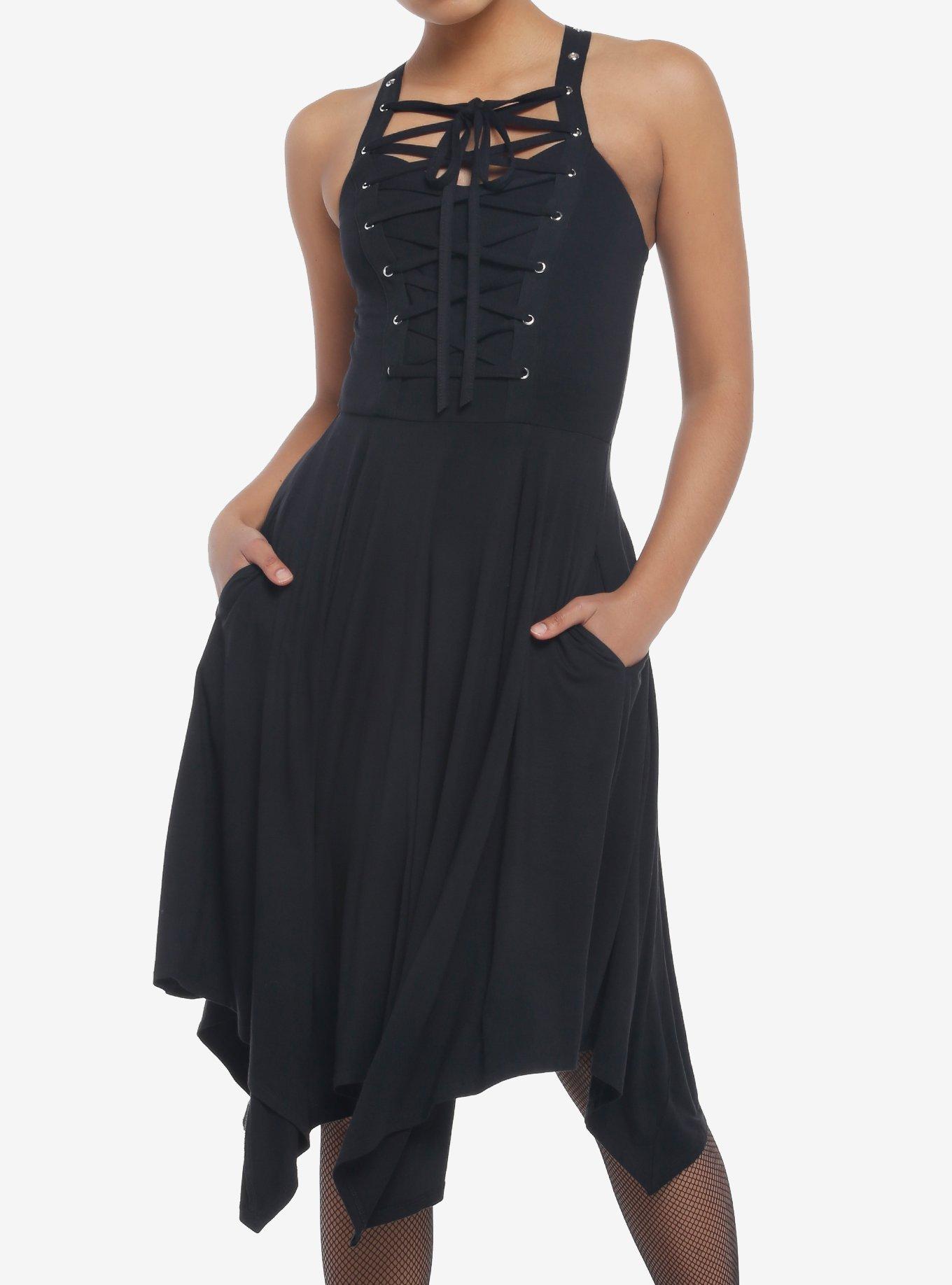 Grommet LaceUp Hanky Hem Midi Dress Hot Topic