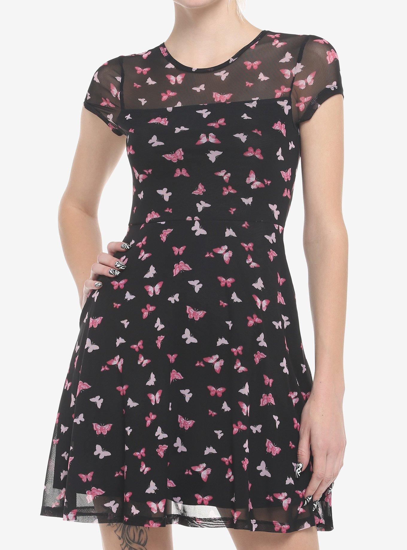 Pink Butterflies Mesh Mini Dress Hot Topic