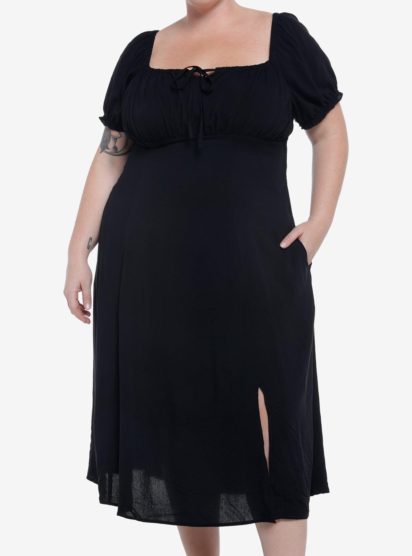 Black Babydoll LaceUp Midi Dress Hot Topic