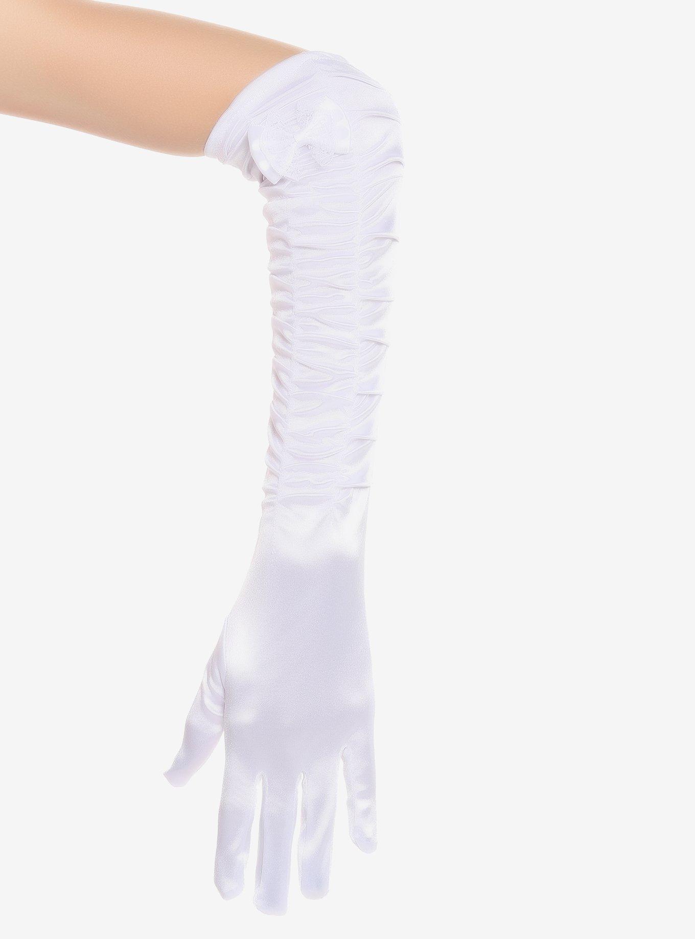 White Ruched Long Gloves Hot Topic