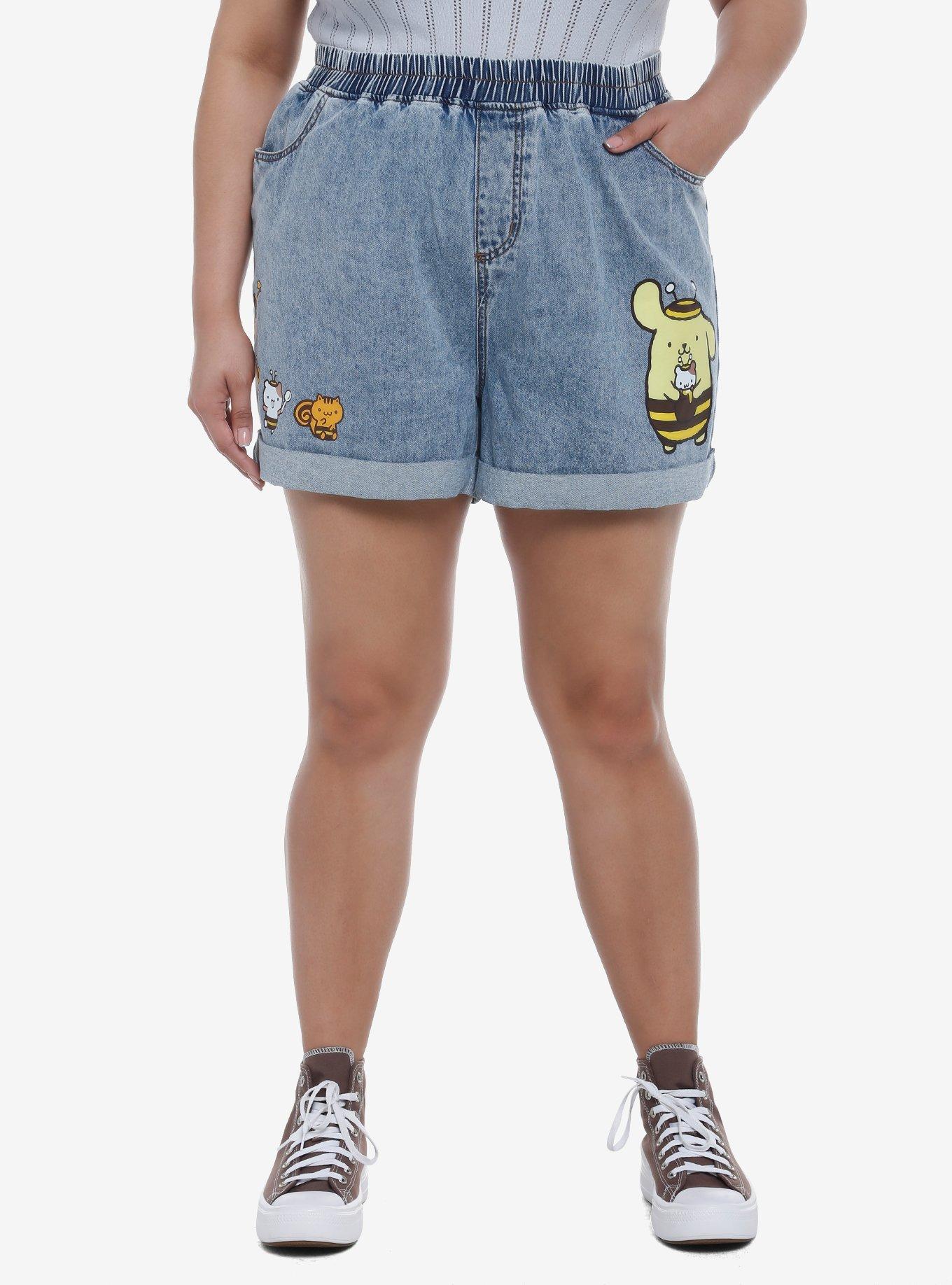 Pompompurin Honey Elastic HighWaisted Denim Shorts Plus Size Hot Topic