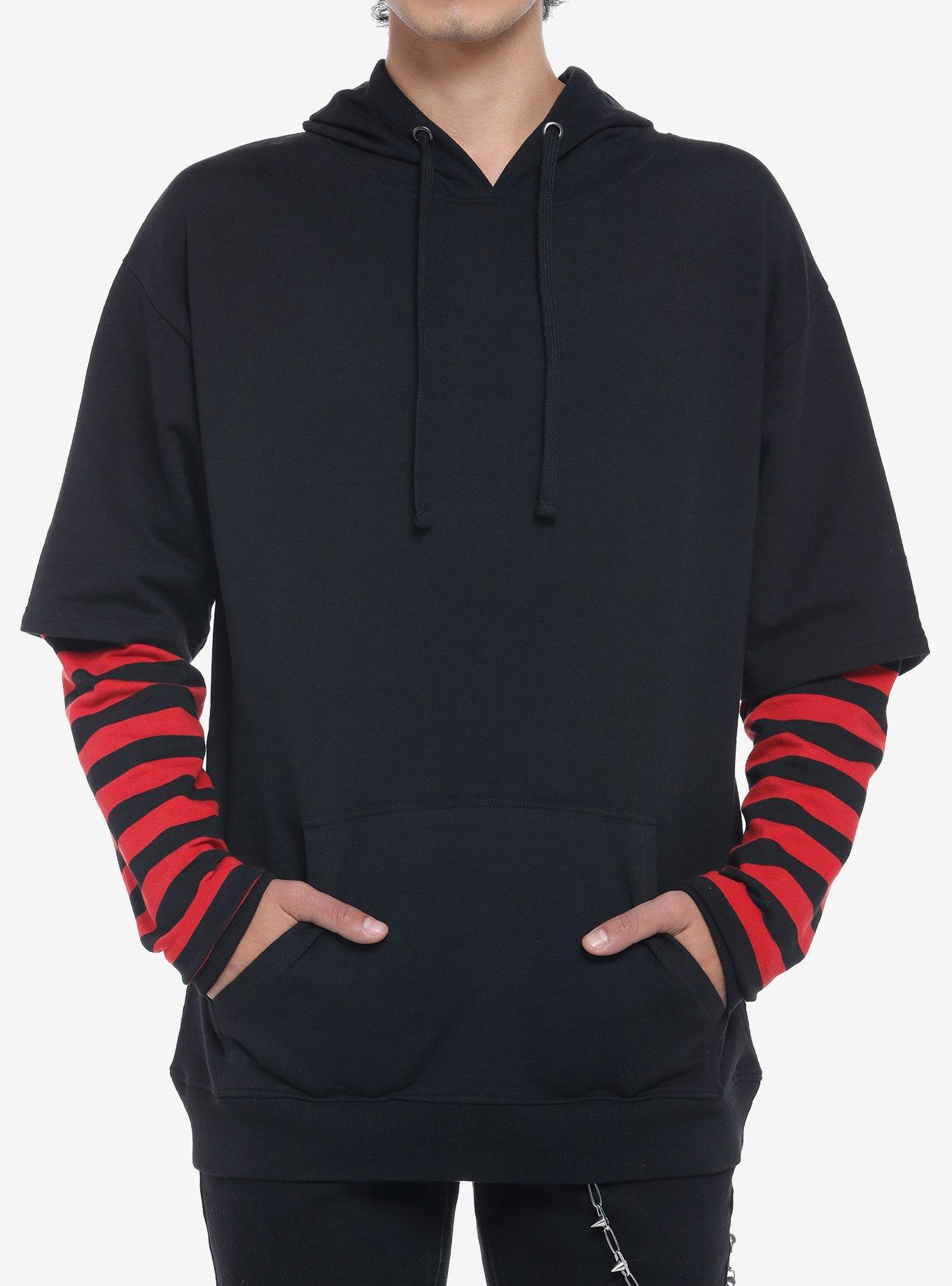 Red & Black Stripe LongSleeve Twofer Hoodie Hot Topic