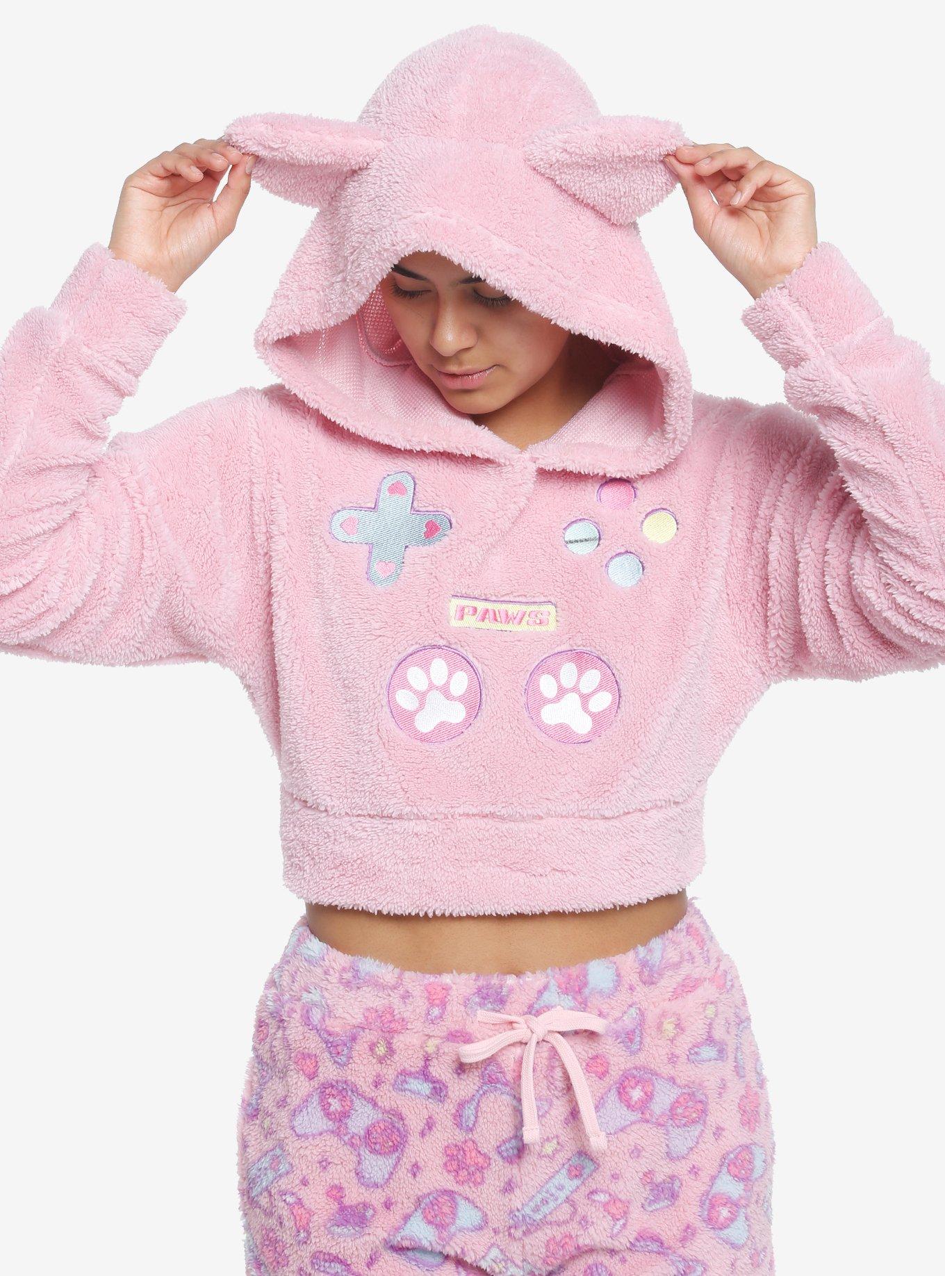 Pink Gamer Cat Girls Crop Hoodie Hot Topic