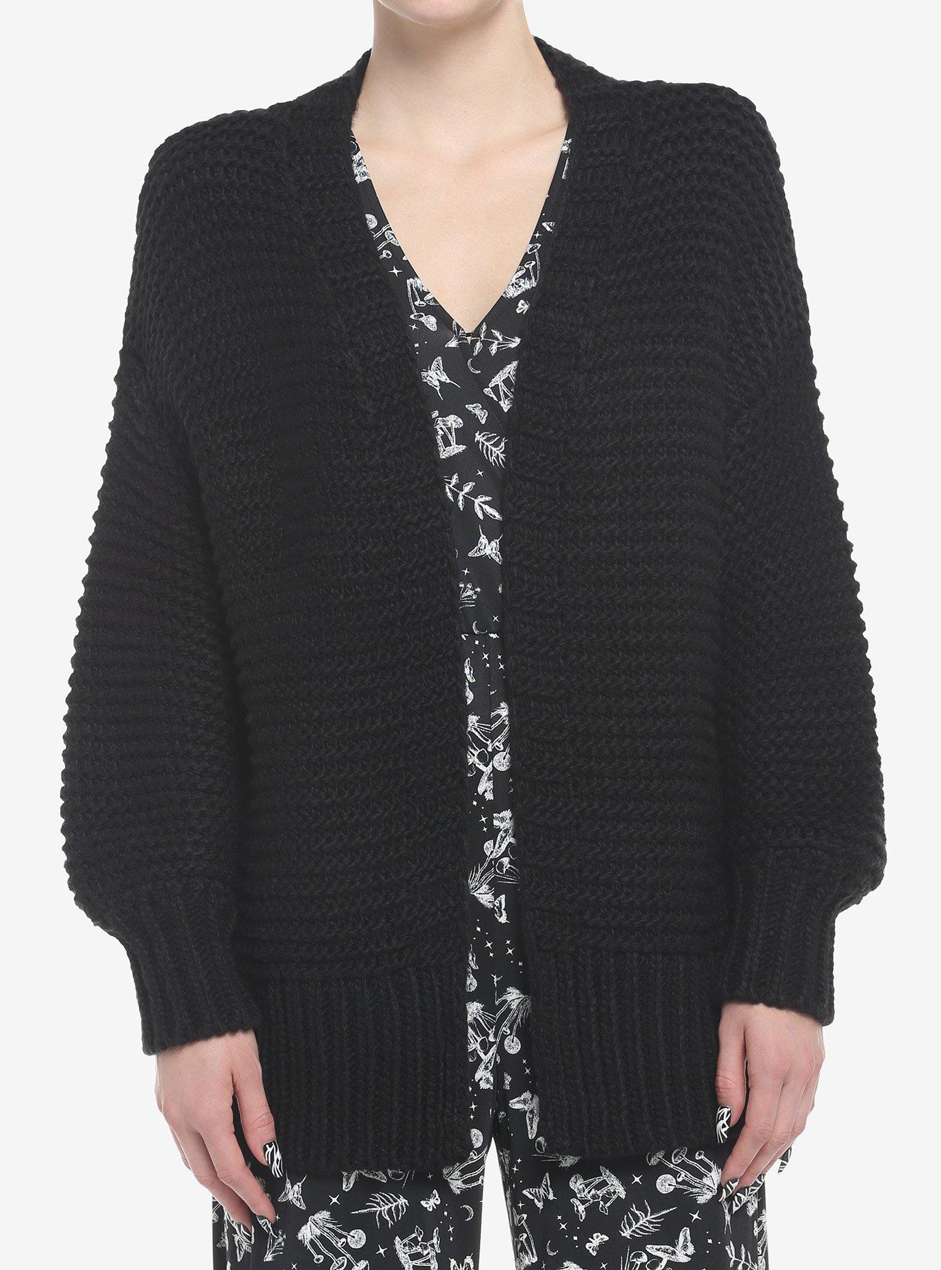 Black Chunky Knit Girls Open Cardigan Hot Topic