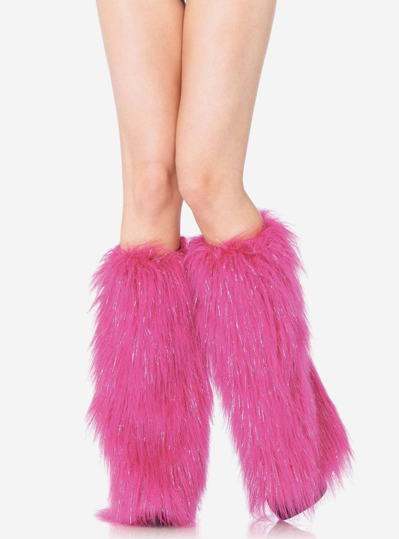 Furry Lurex Leg Warmers Pink & Silver Hot Topic