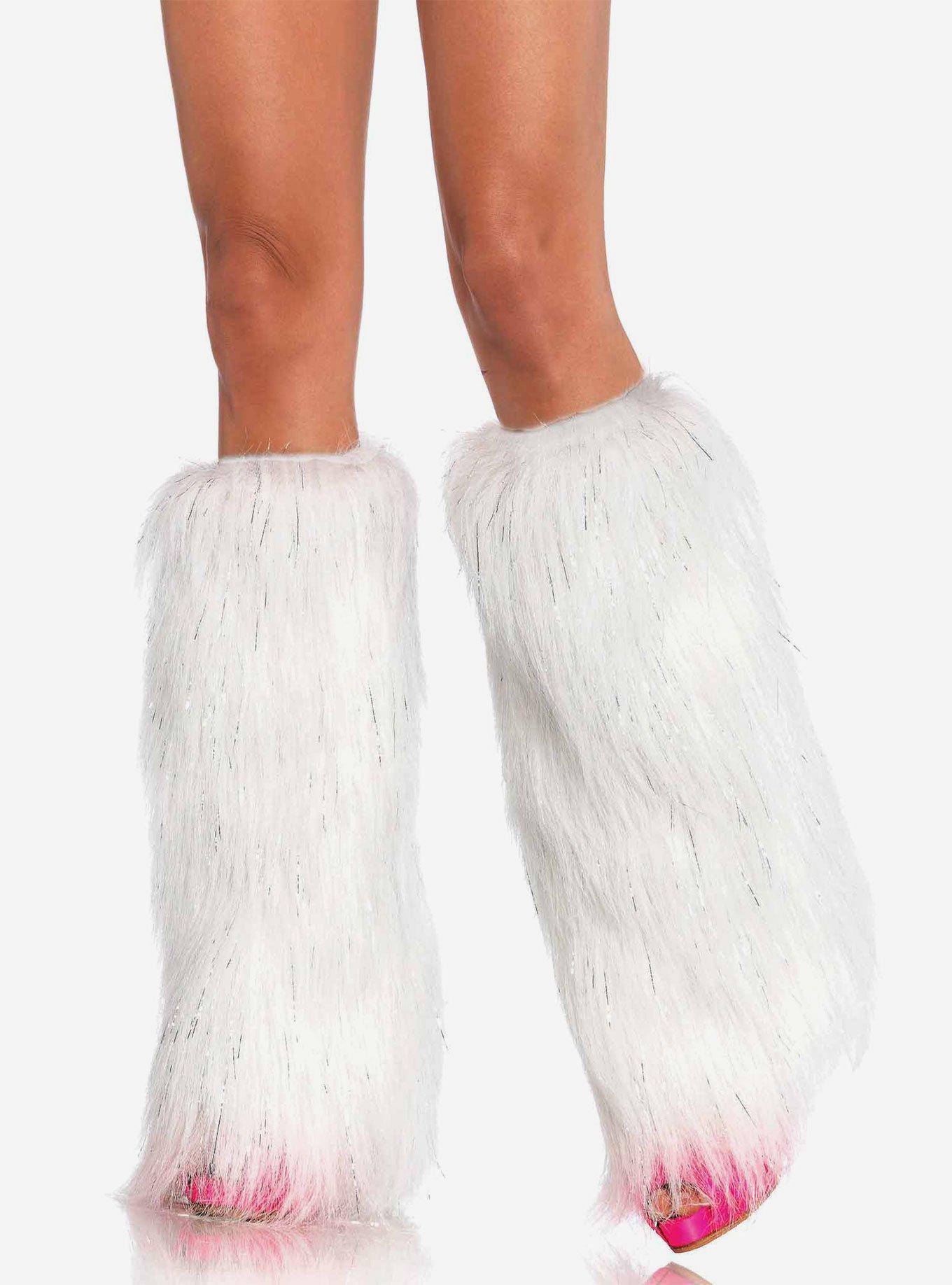 Furry Lurex Leg Warmers White & Silver Hot Topic