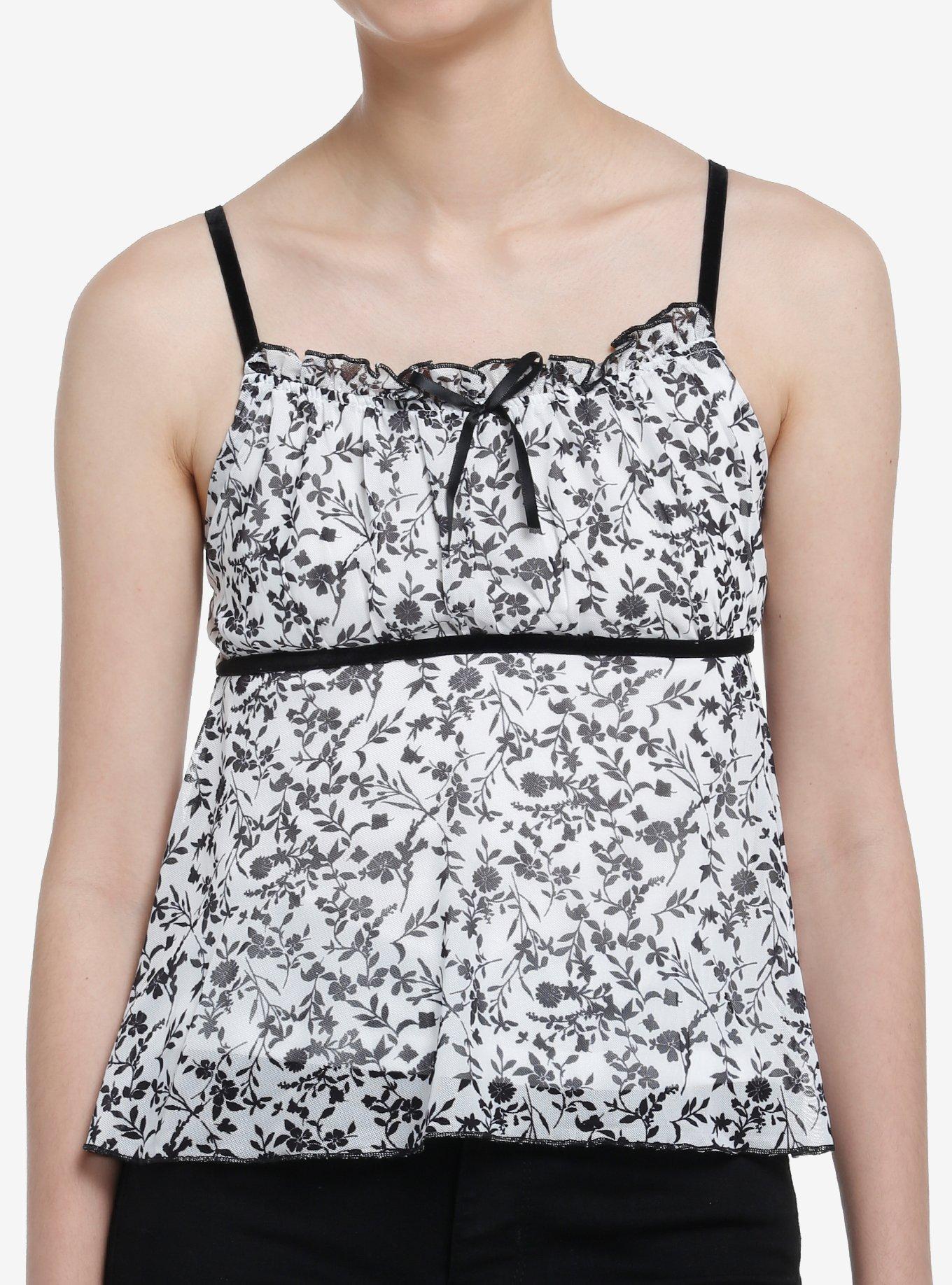 Black & White Rose Baby Doll Girls Cami Hot Topic