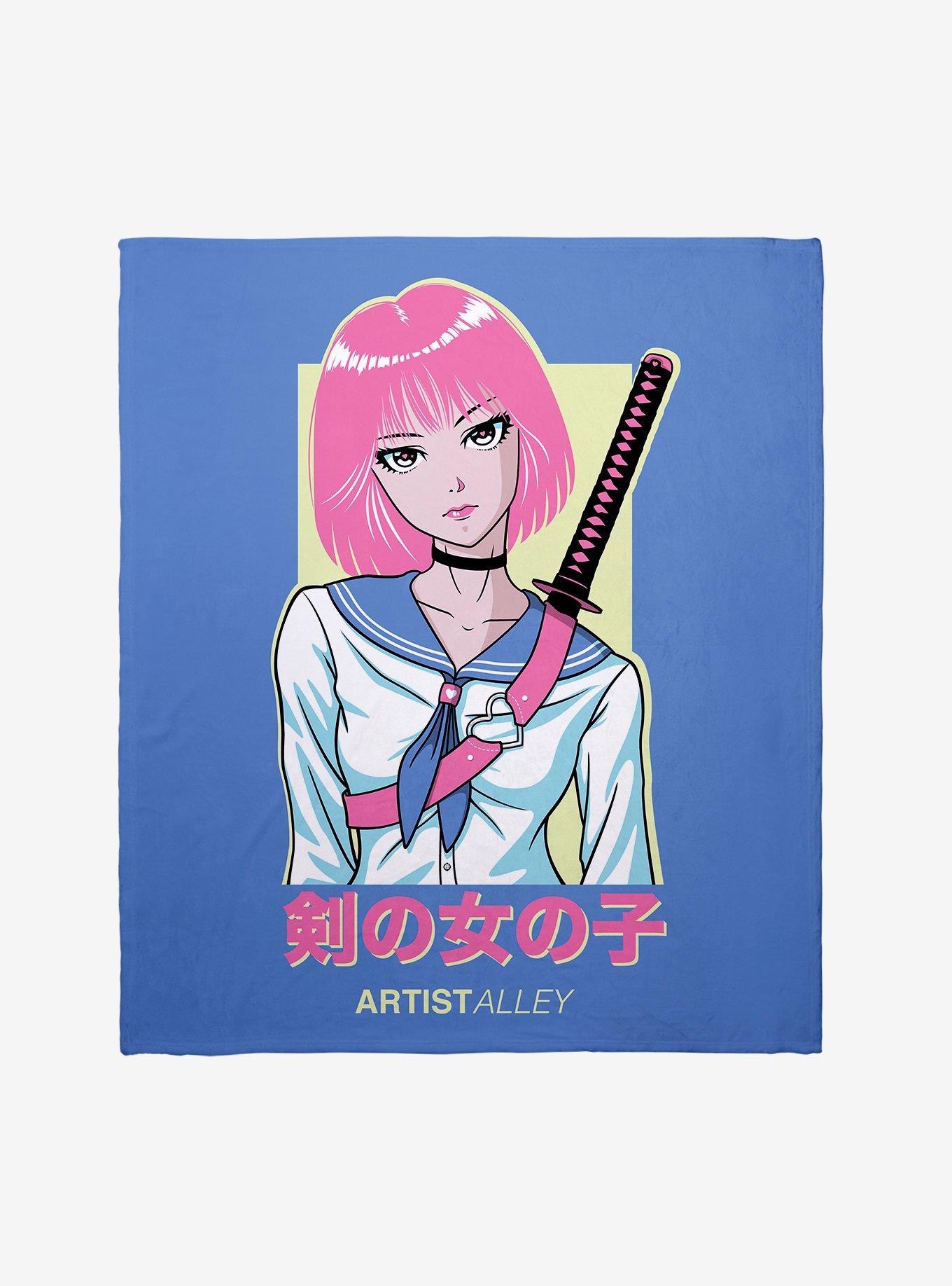 Anime Sword Girl Throw Blanket WHITE Hot Topic