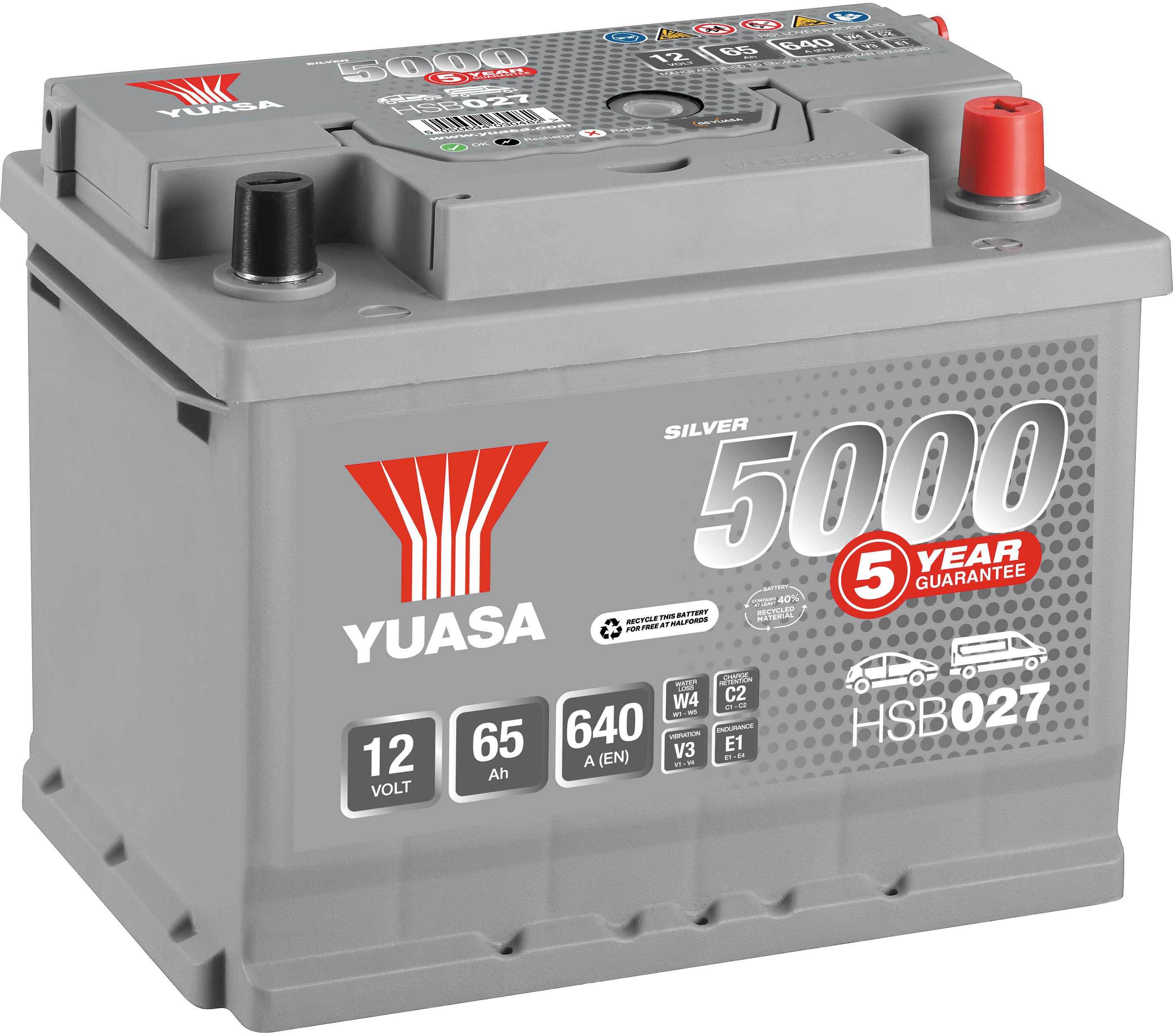 Yuasa HSB013 Silver 12V Car Battery 5 Year Guarantee Halfords UK
