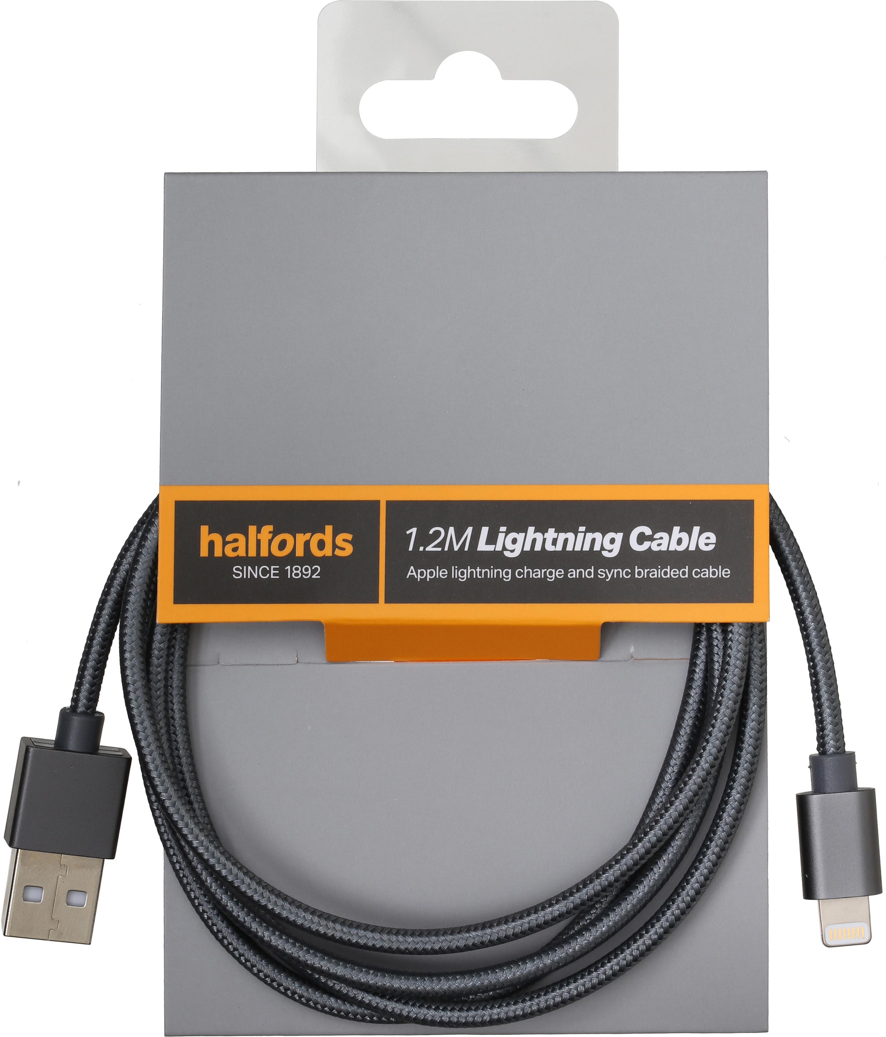 Halfords 1.2M Lightning Cable Charcoal Halfords UK