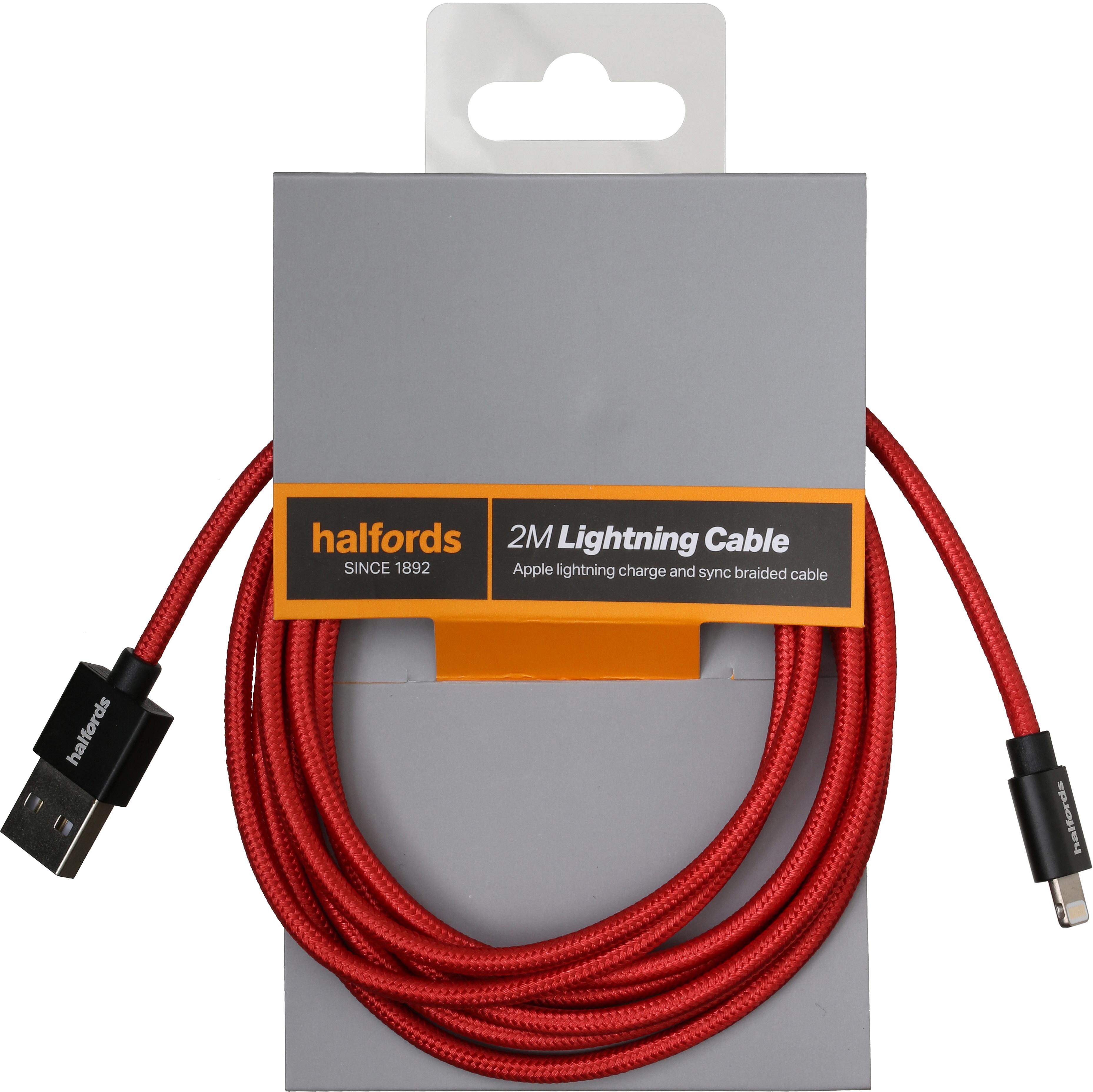 Halfords 2M Lightning Cable Black/Red Halfords UK