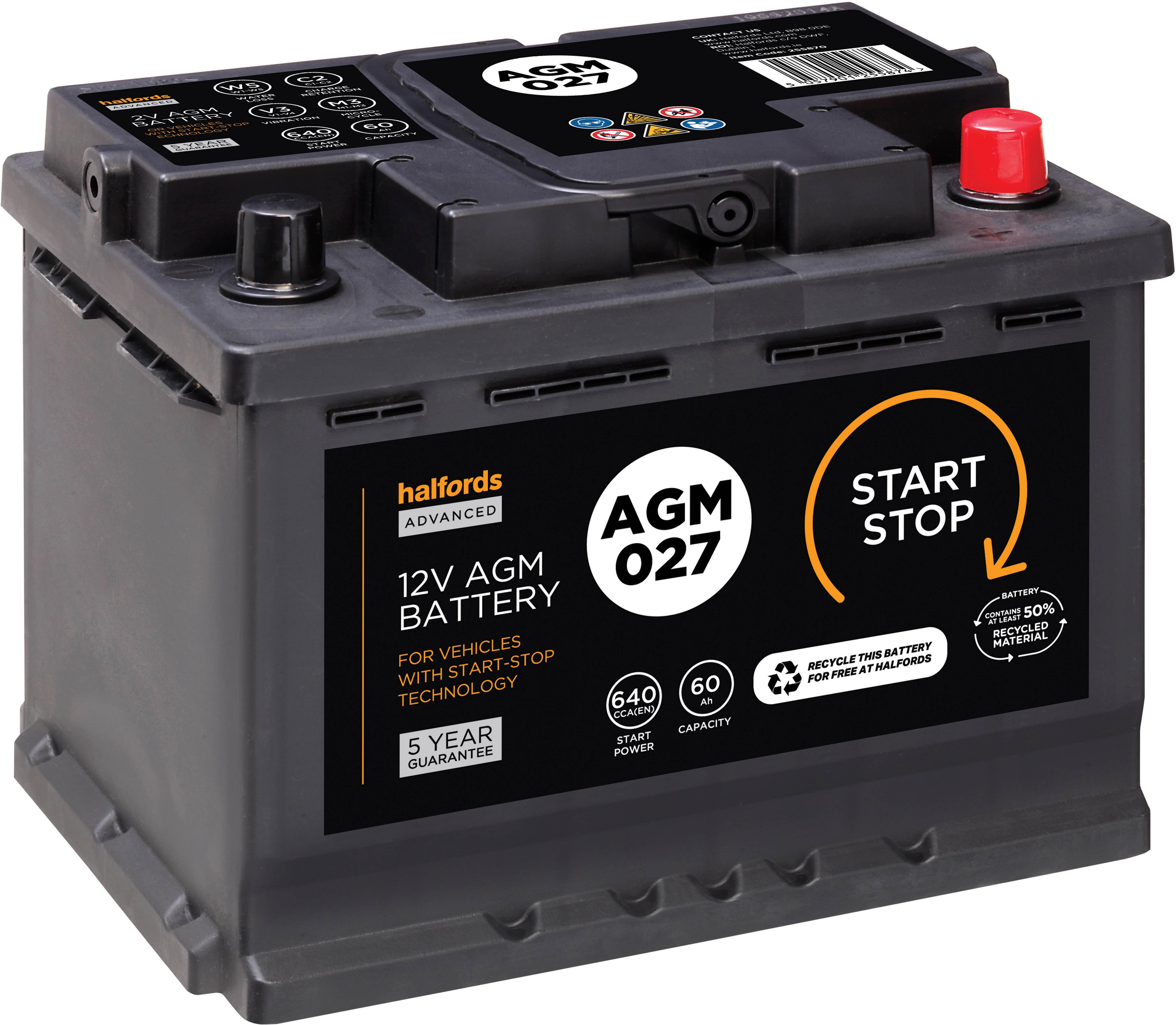 Halfords AGM027 Start Stop Car Battery 5 Year Guarantee Halfords UK