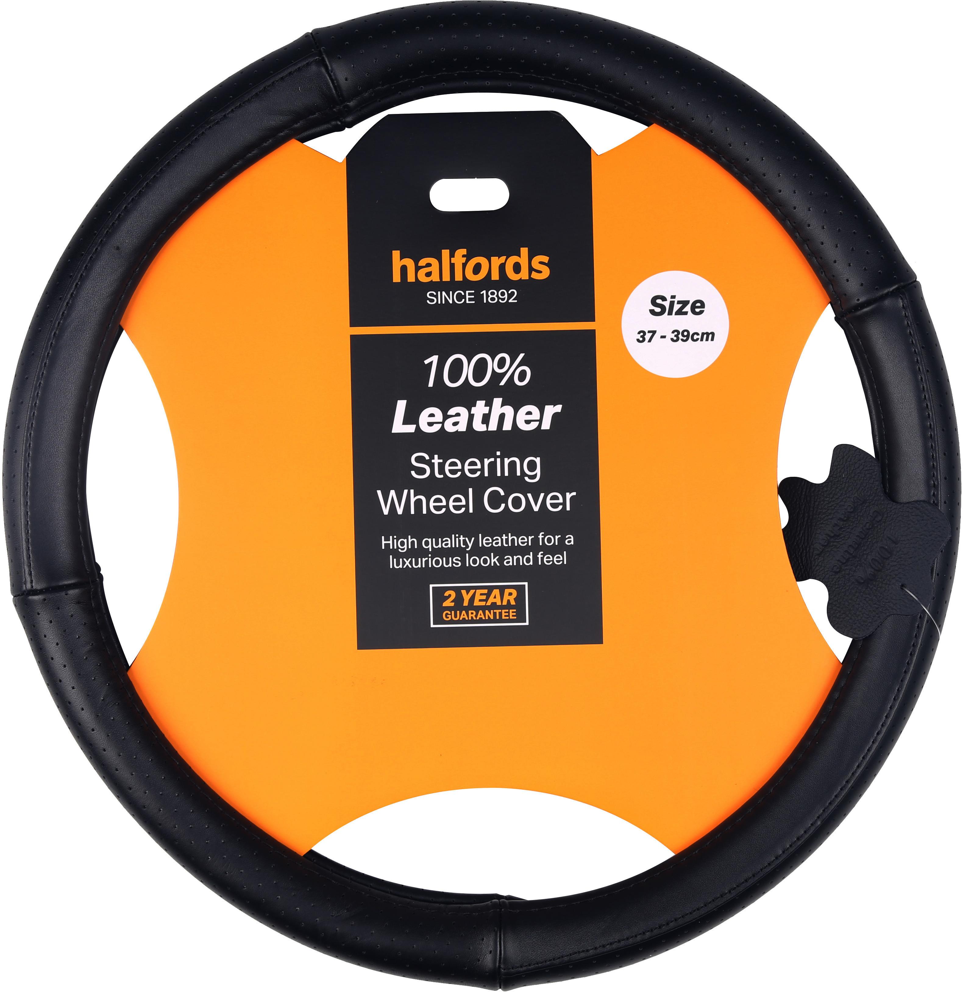 Halfords Black 100 leather steering wheel cover Halfords UK