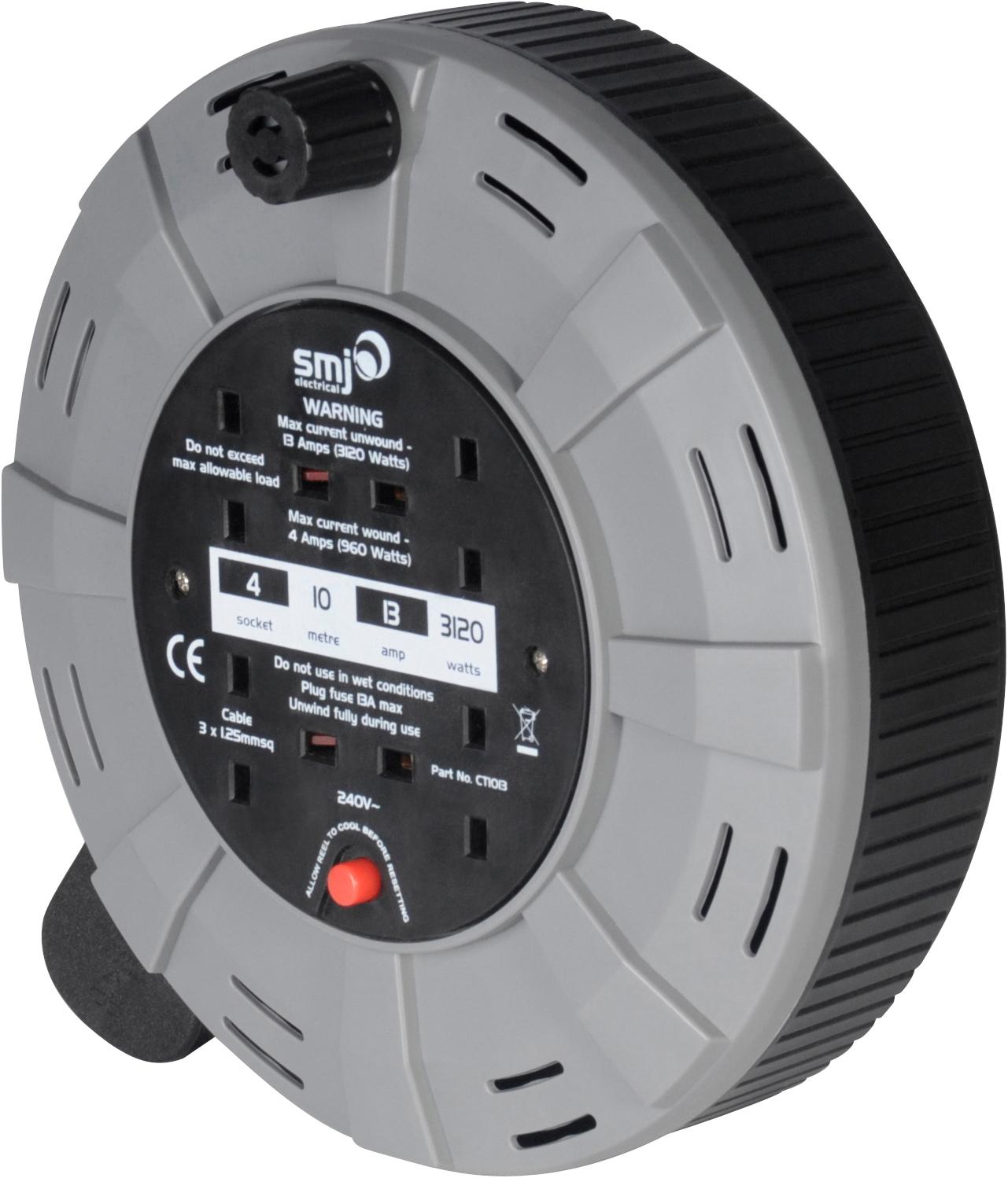 SMJ 10m 13A 4 Socket Cable Reel Halfords UK
