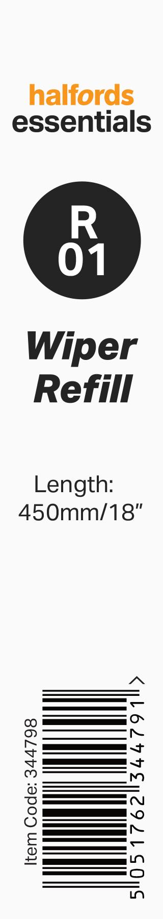 Halfords Essentials Wiper Blade Refill R01 18" Halfords UK
