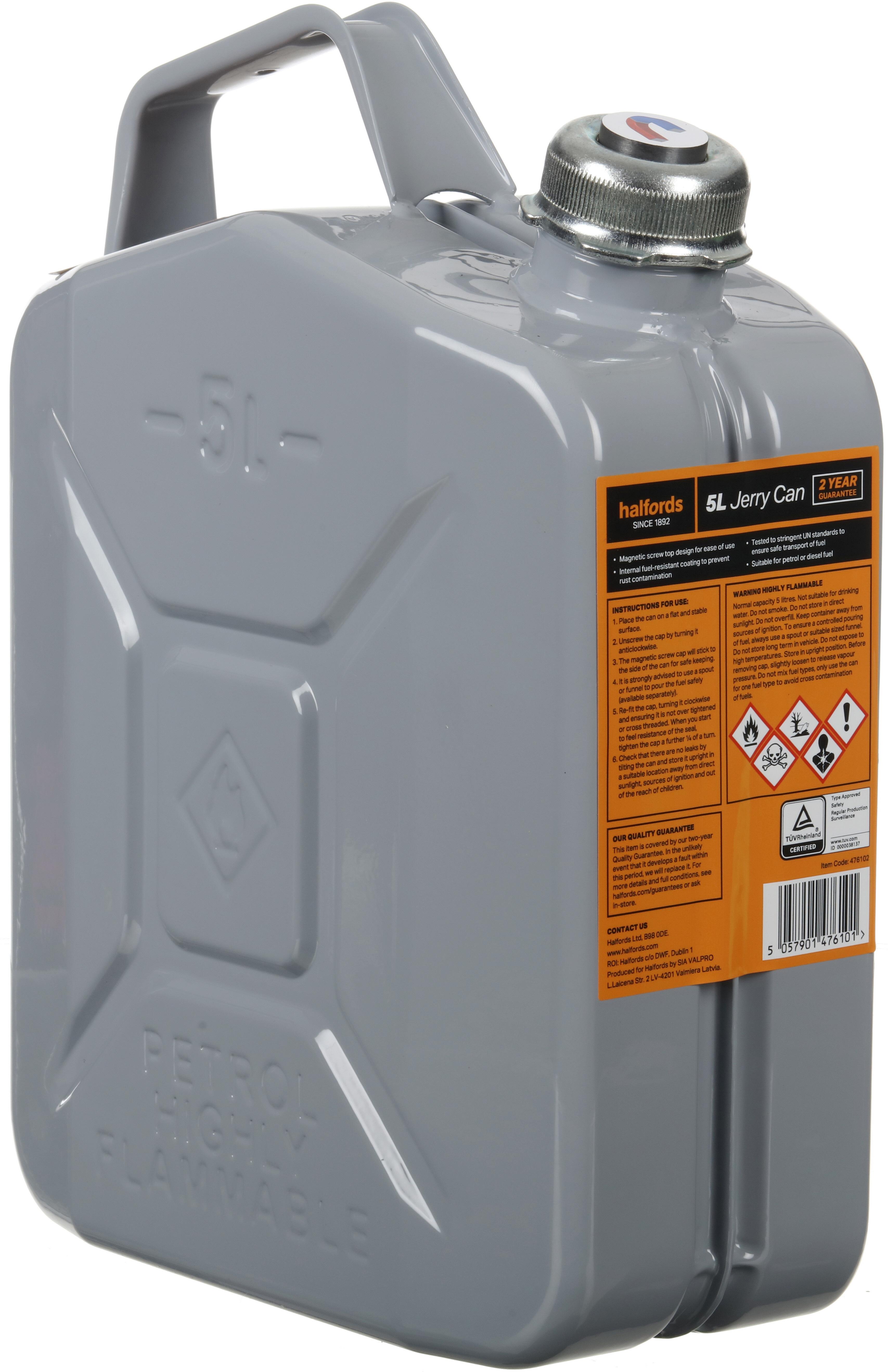 Halfords 5L Jerry can with screw cap for fuel Grey Halfords UK