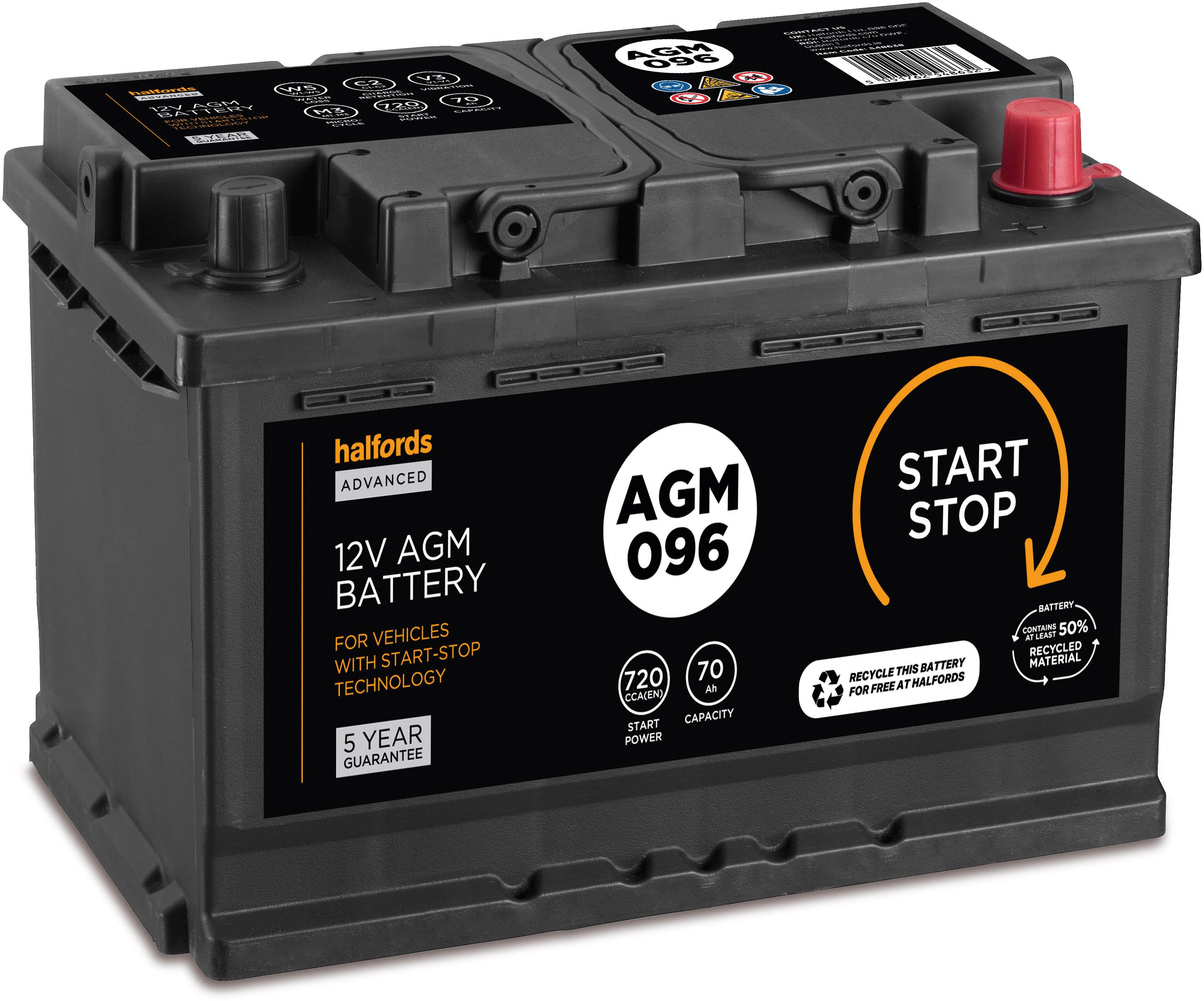 Halfords AGM096 Start/Stop 12V Car Battery 5 Year Guarantee Halfords UK