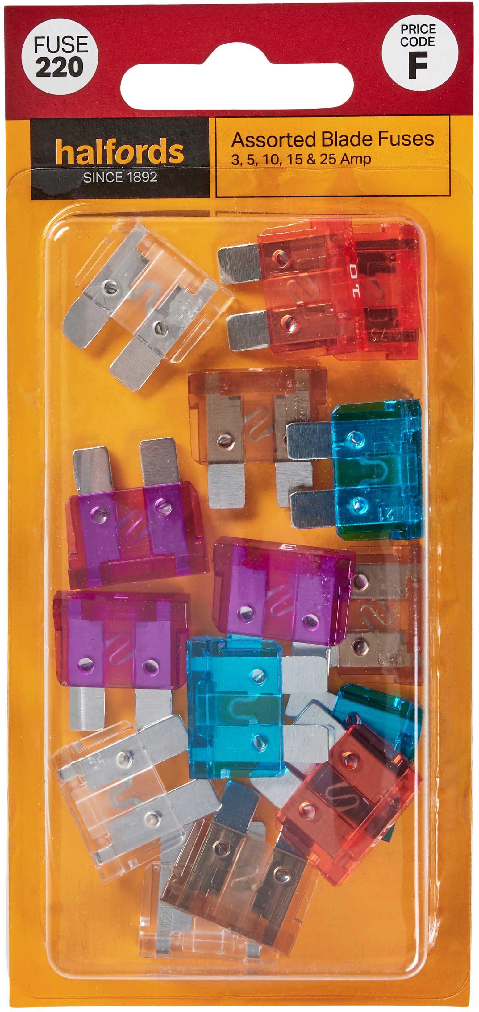 Halfords Assorted Blade Fuses 3/5/10/15/25 Amp (FUSE220) Halfords UK