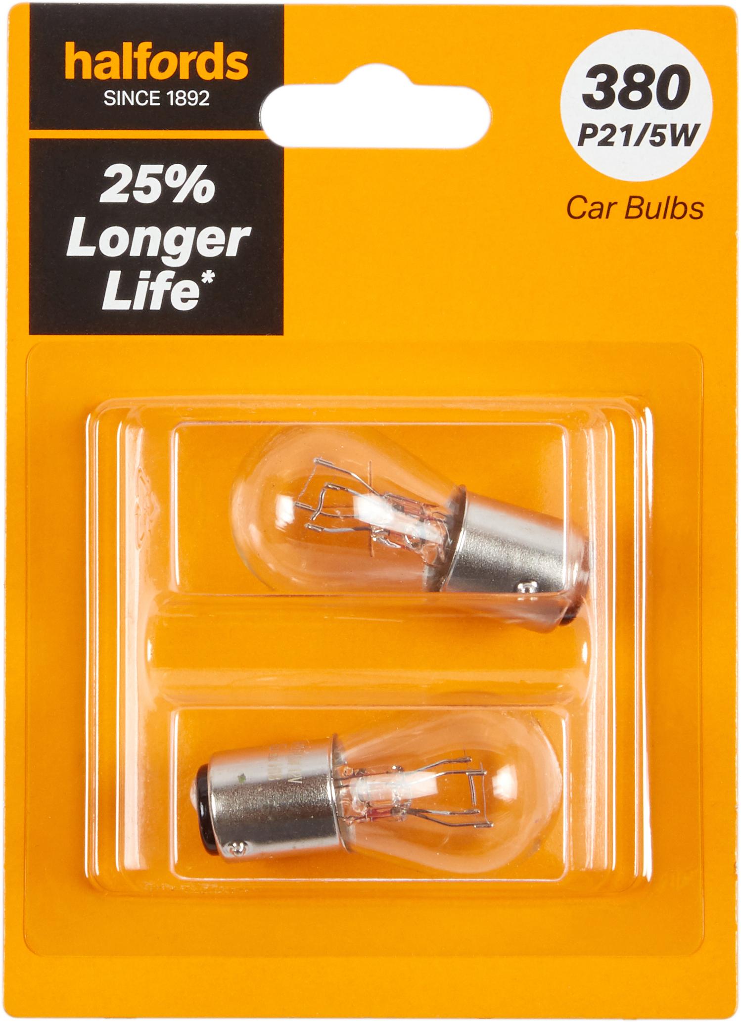 380 P21/5W Car Bulb +25 percent Longer Life Halfords Twin Pack Halfords UK
