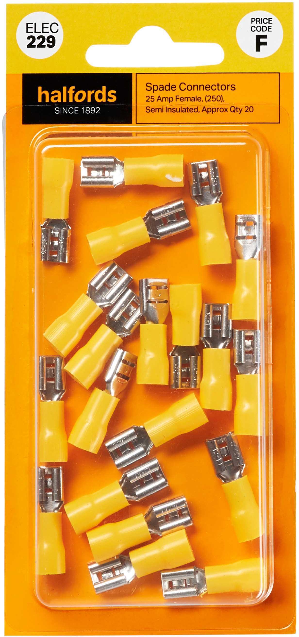 Halfords Spade Connectors 25 Amp Female SemiInsulated (ELEC229