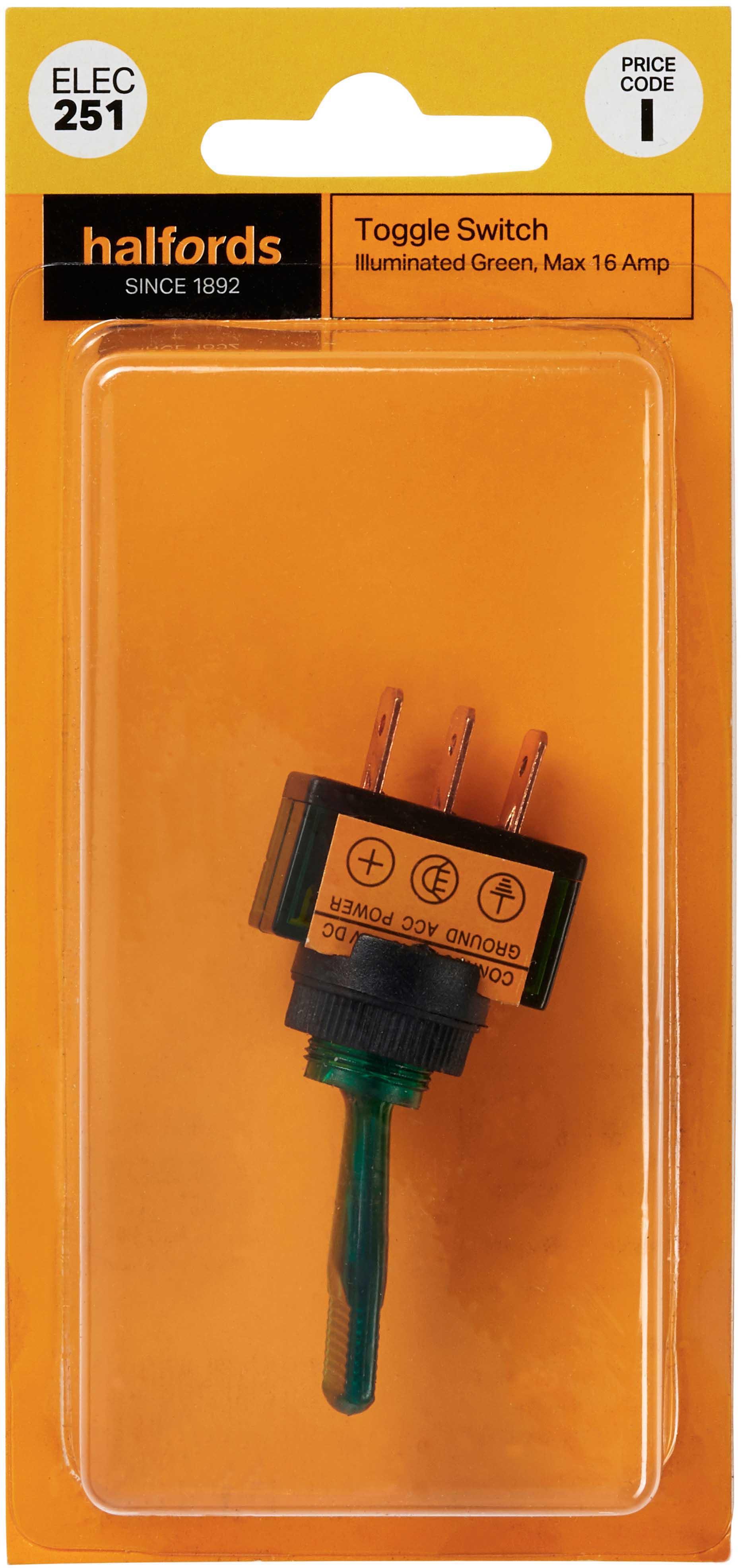 Halfords Toggle Switch 16 Amp Green (ELEC251) Halfords UK
