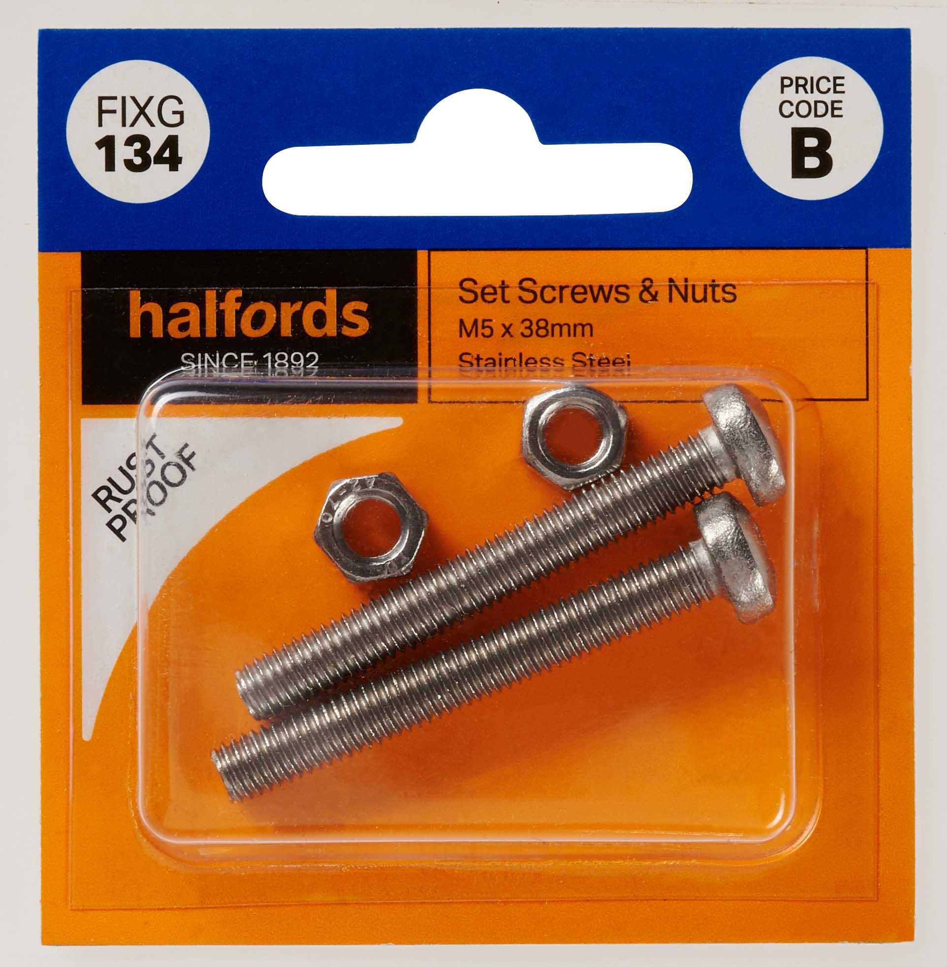 Halfords Set Screws and Nuts M5 x 38mm (FIXG134) Halfords UK