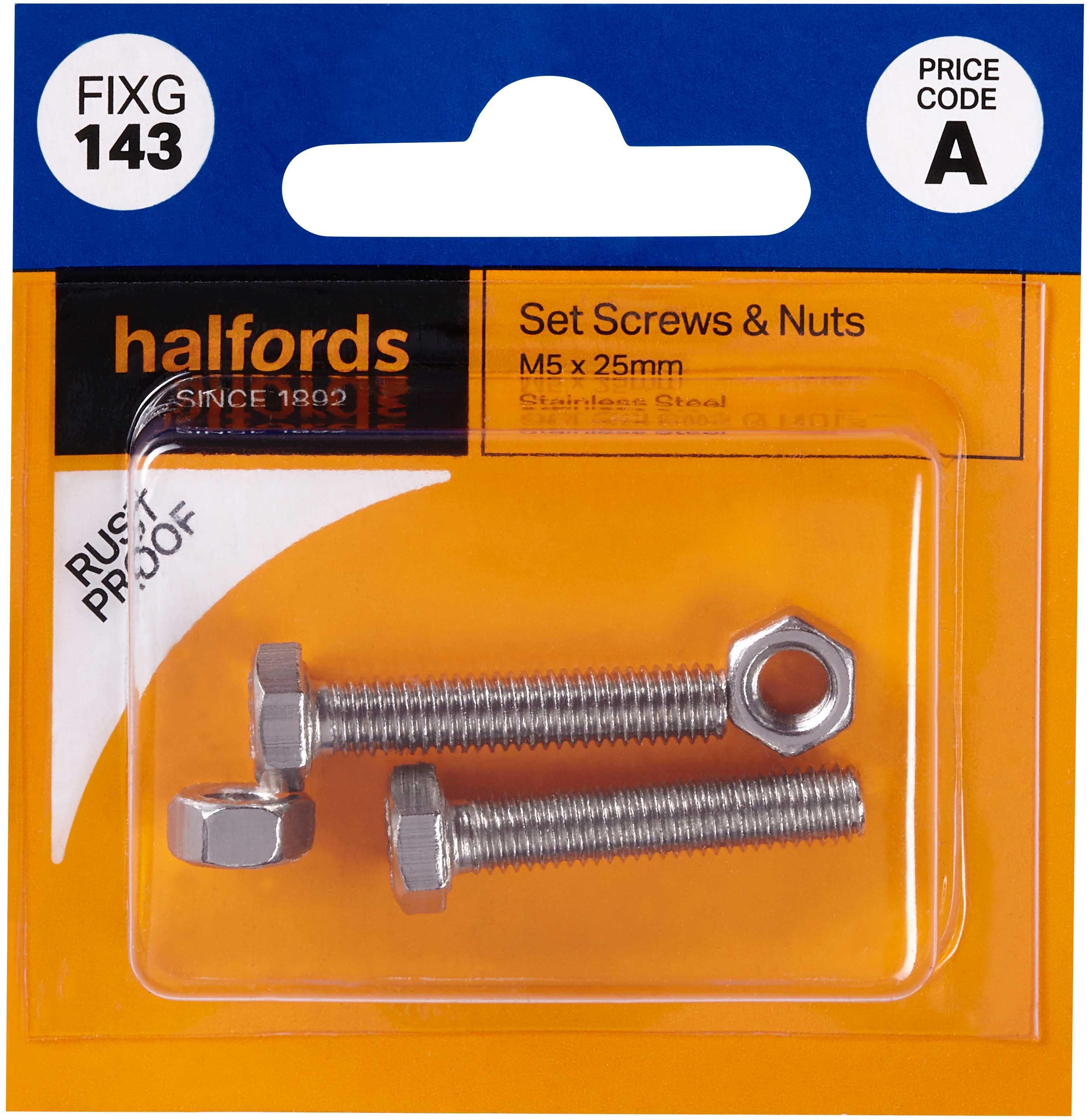 Halfords Set Screws & Nuts M5 x 25mm (FIXG143) Halfords UK