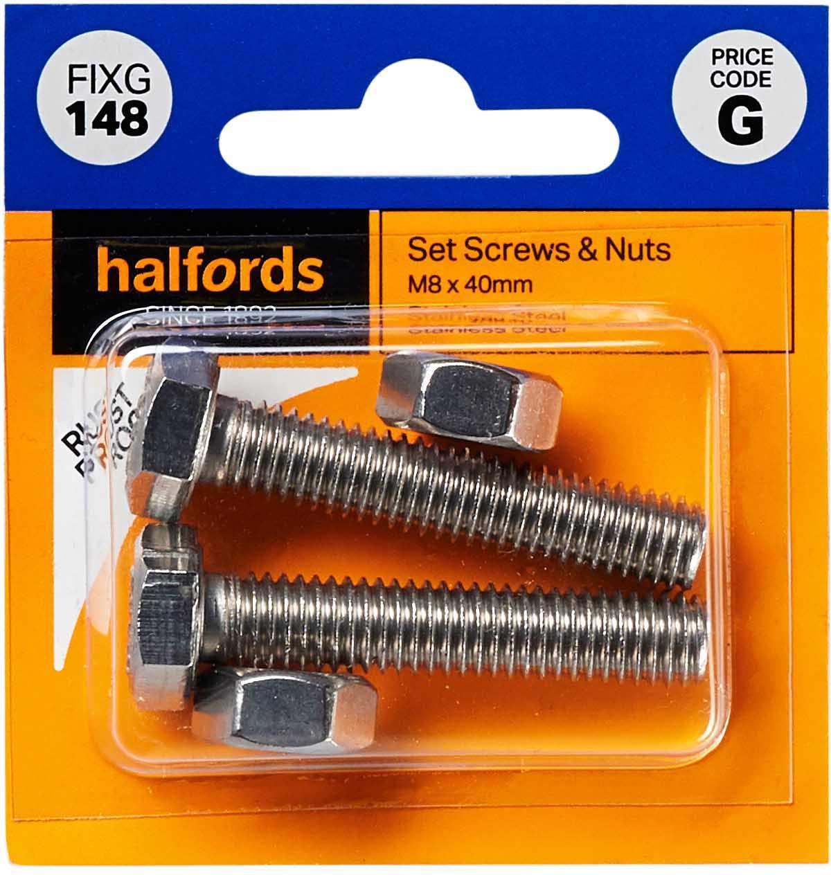 Halfords Set Screws and Nuts M8 x 40mm (FIXG148) Halfords UK