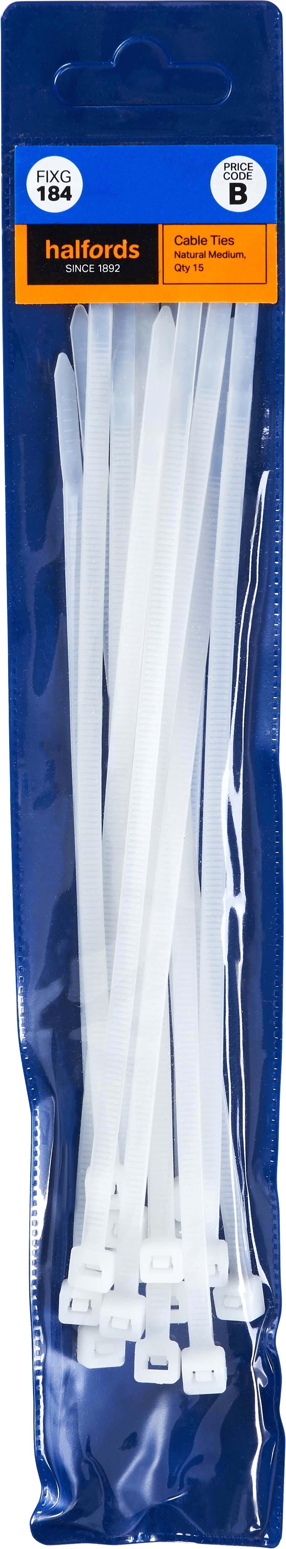 Halfords Cable Ties 200mm Natural (FIXG184) Halfords UK