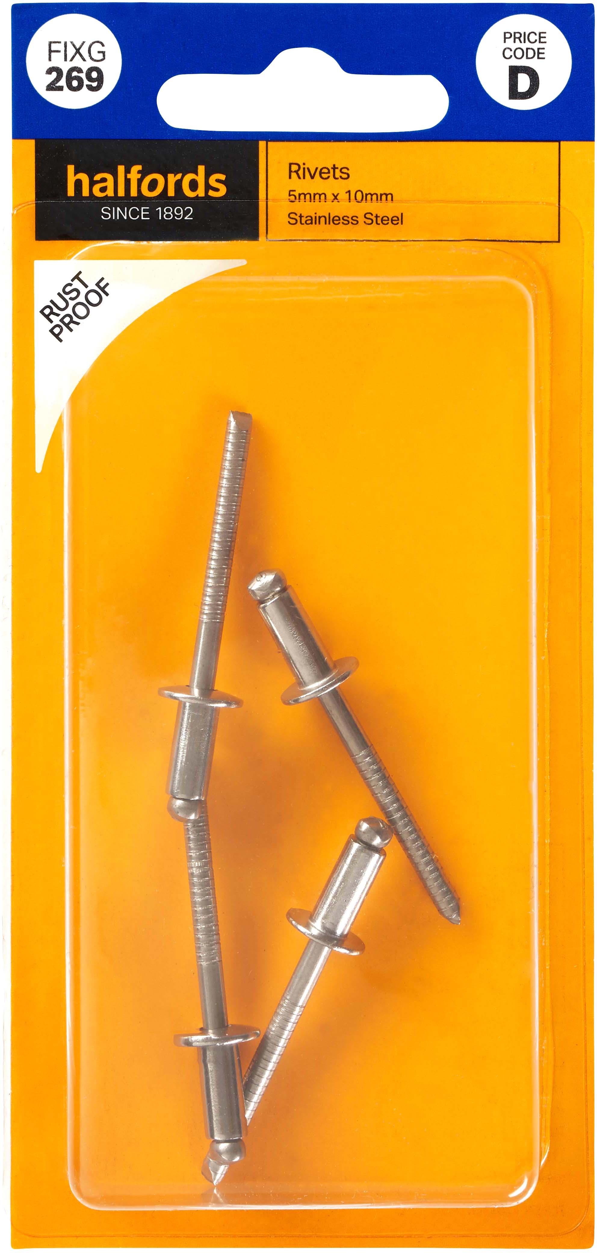 Halfords Stainless Steel Rivets 5mmx10mm (FIXG269) Halfords UK