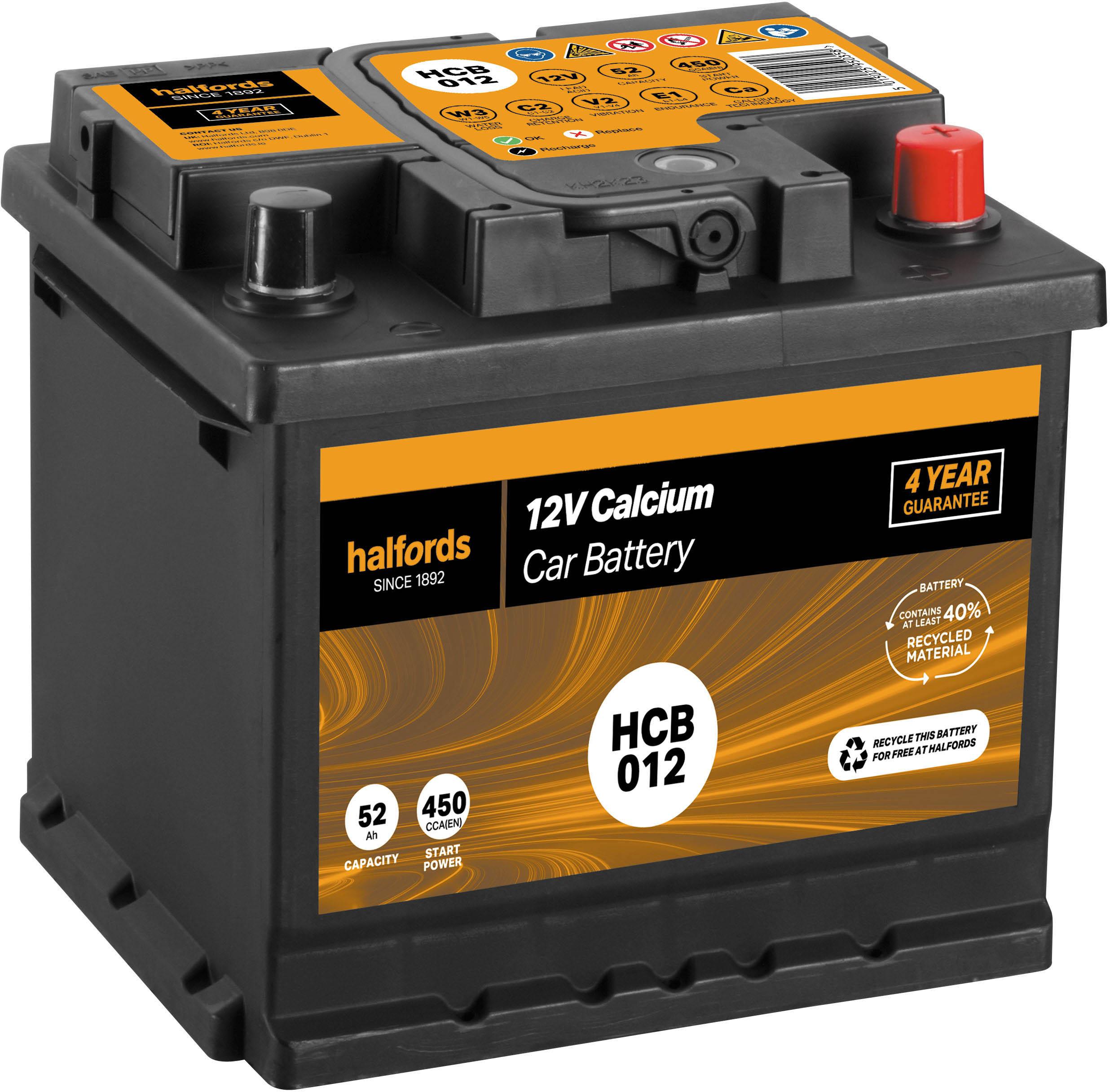 Halfords HCB012 Calcium 12V Car Battery 4 Year Guarantee Halfords UK