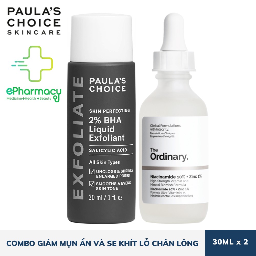 Combo giảm mụn ẩn và se khít lỗ chân lông Paula's Choice 2 BHA Liquid