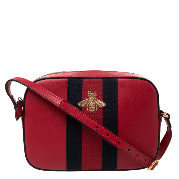 PreOwned Gucci Red Leather by Bee Crossbody Bag ModeSens