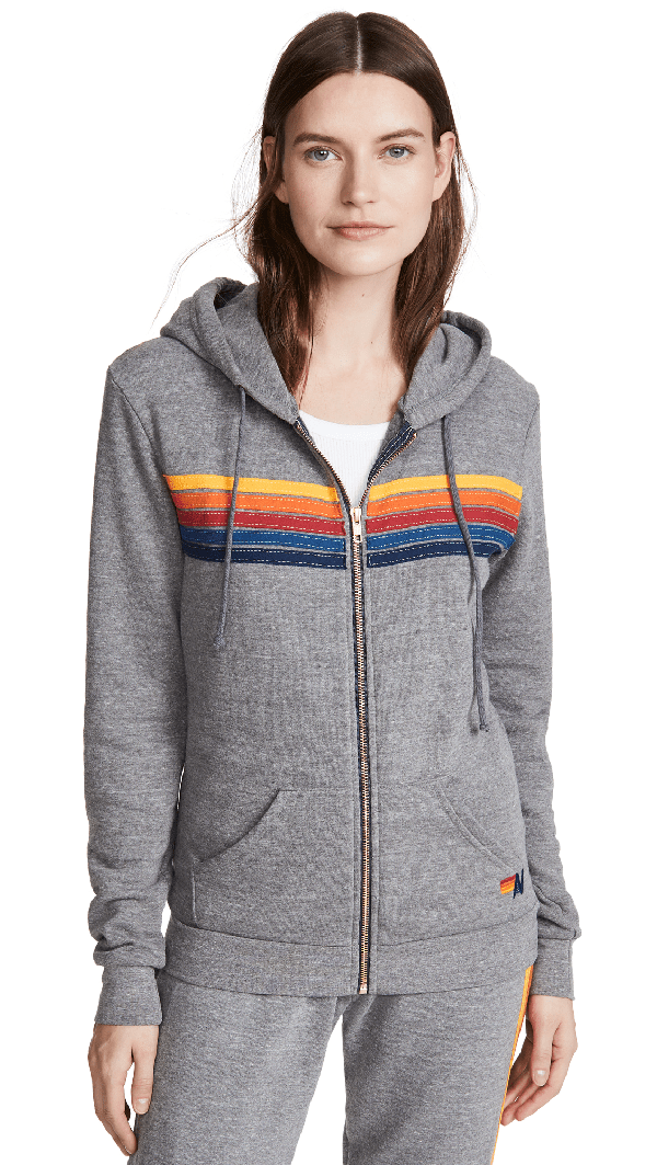 Aviator Nation Fivestripe Zipfront Hoodie In Heather Grey ModeSens