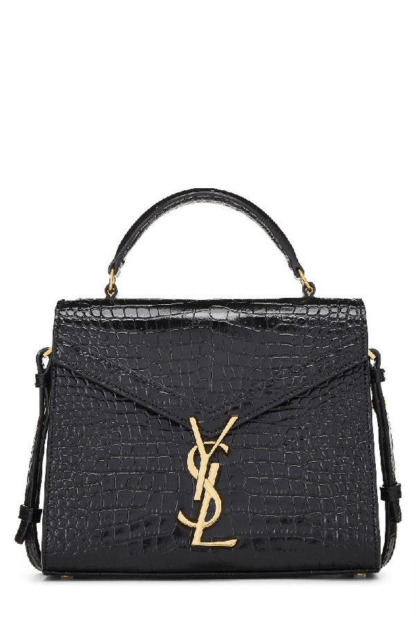 PreOwned Ysl Black Embossed Crocodile Leather Cassandra Top Handle